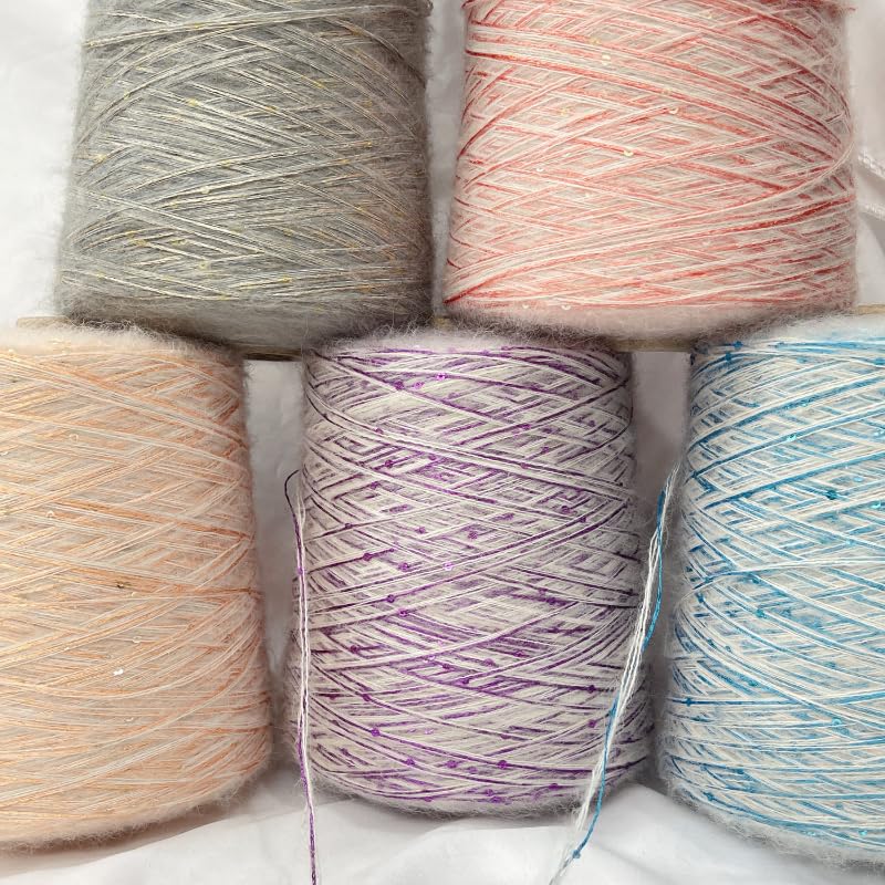 Filato di lana mohair da 500 g/rotolo, morbido e sottile, per lavori a maglia a mano, maglioni, vestiti per bambini, uncinetto, paillettes, mohair, sciarpe, filo con glitter