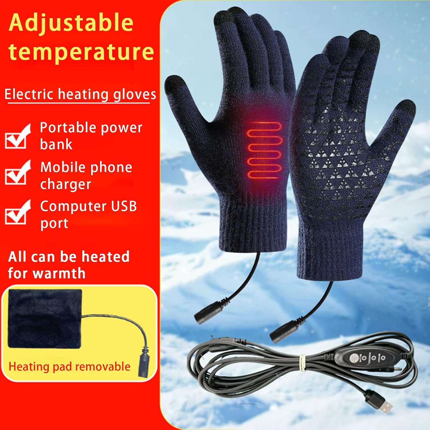 USB Gloves, Electric Heated Mittens, Touchscreen Winter Hand Warmer Gloves for Cycling Commuting Hiking Snowboarding Motorcycle Riding Outdoor Cold Weather, Fast Heating Safe Comfortable Design