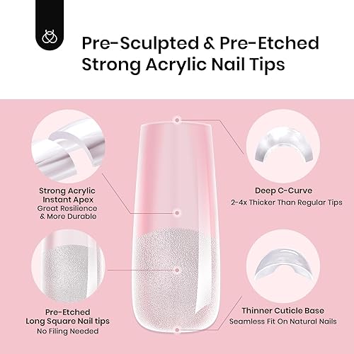 Miniatura 5 de Beetles Tipex - Uñas postizas con ápice instantáneo, 192 uñas, preconstruidas y pregrabadas, largas, cuadradas, fuertes y gruesas, uñas postizas a