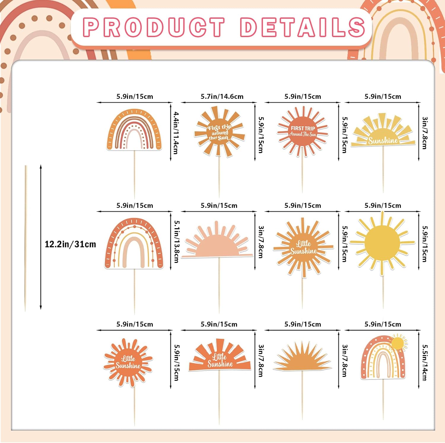 Sunshine Boho Rainbow Baby Shower Decorations Sun Centerpiece Sticks Sun Decorations Rainbow Sun Centerpieces for Tables