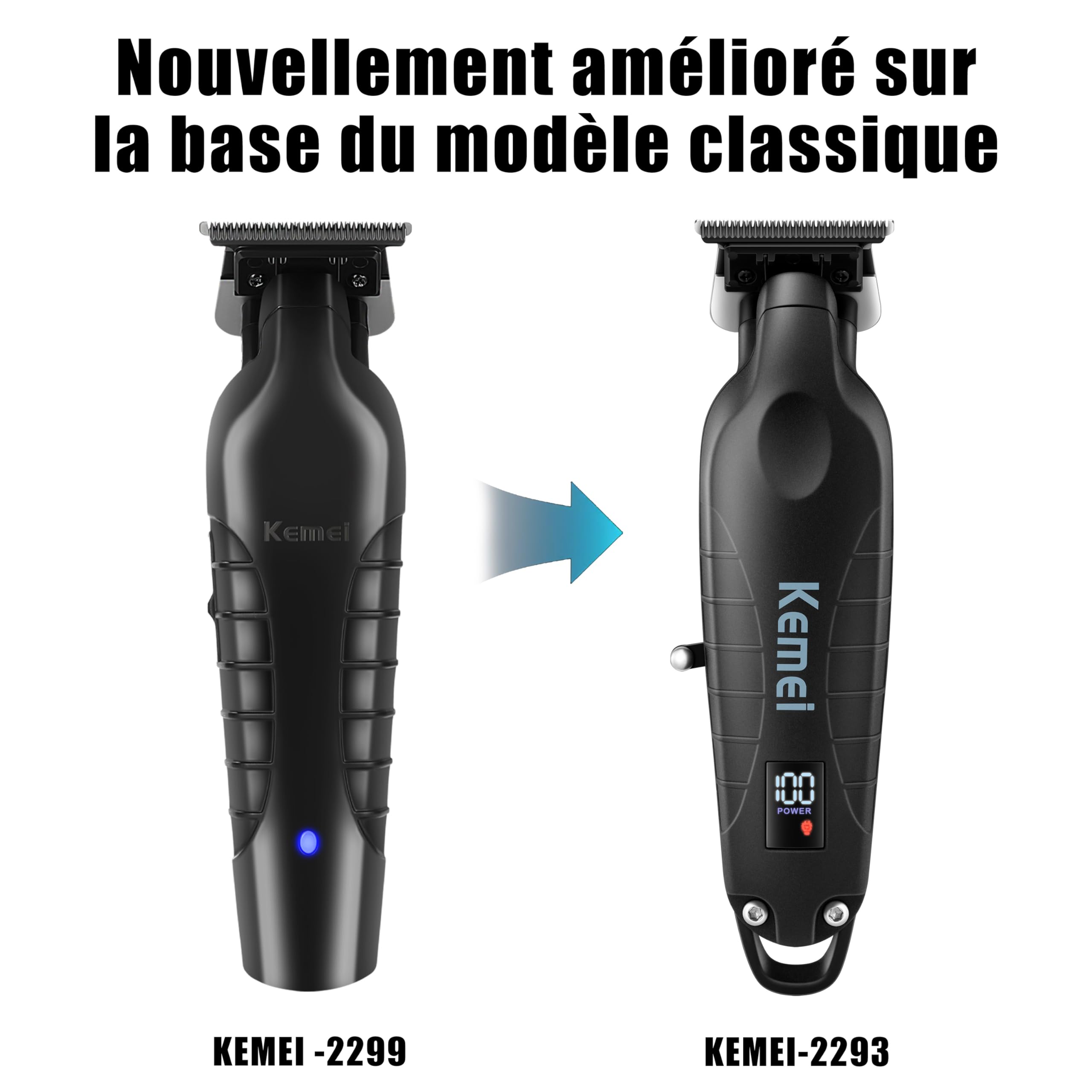 KEMEI Tondeuse professionnelle 2293 pour homme avec lame en T, rechargeable sans fil