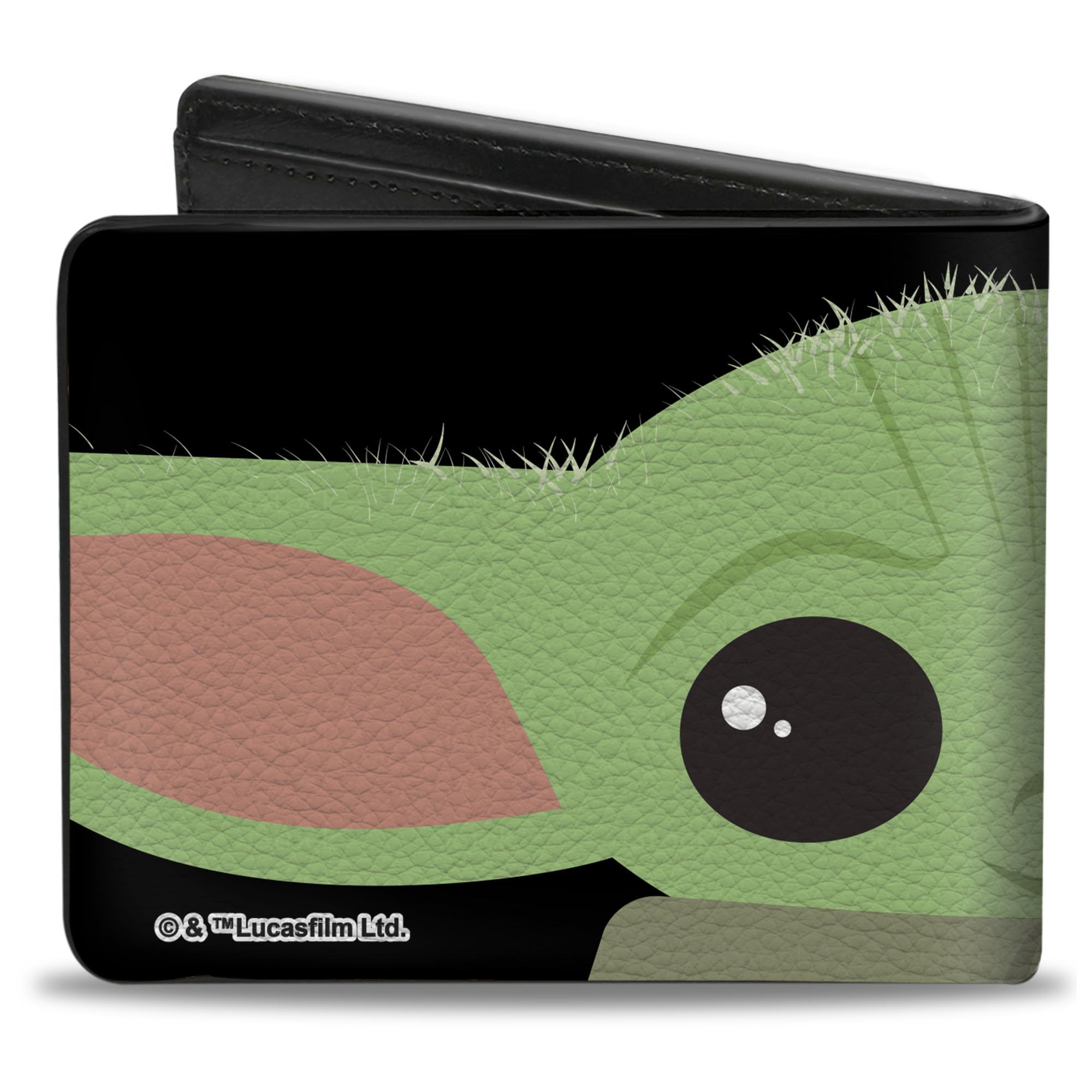 Buckle-Down Men's Standard Wallet, Bifold, Star Wars The Child Chibi Face Close Up Black, Vegan Leather, 4.0