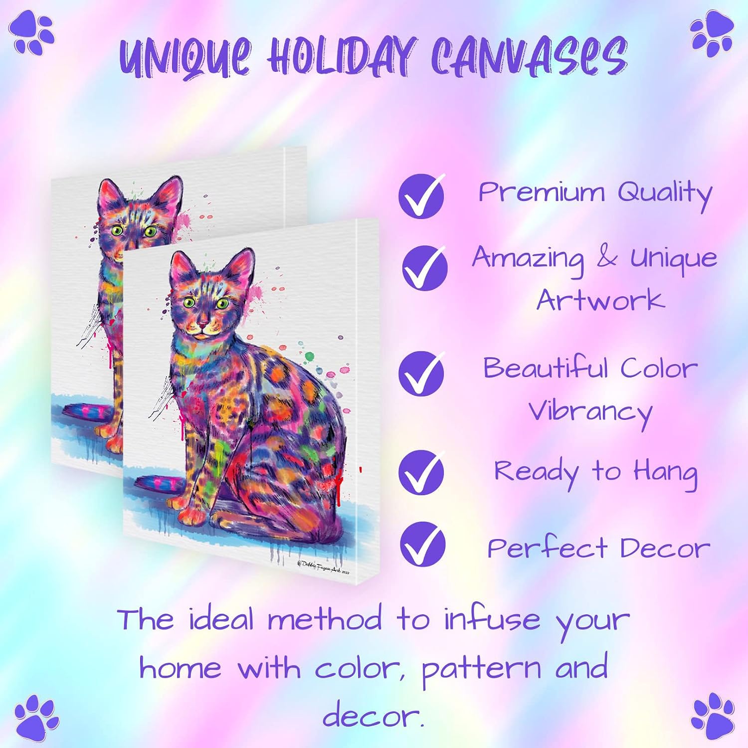 Doggie of the Day Watercolor with Bengal Cats Canvas Wall Art - Premium Quality Ready to Hang Room Decor - Flat Rolled 16" x 24"