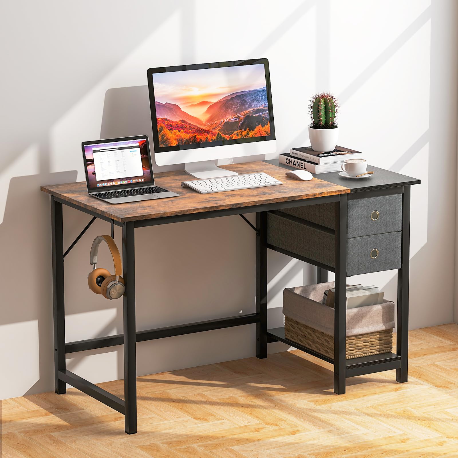 LIFEZEAL Scrivania Porta Computer Con Ruote Bloccabili – 120x60 Cm – Acciaio E Legno – Capacità 100 Kg - 3