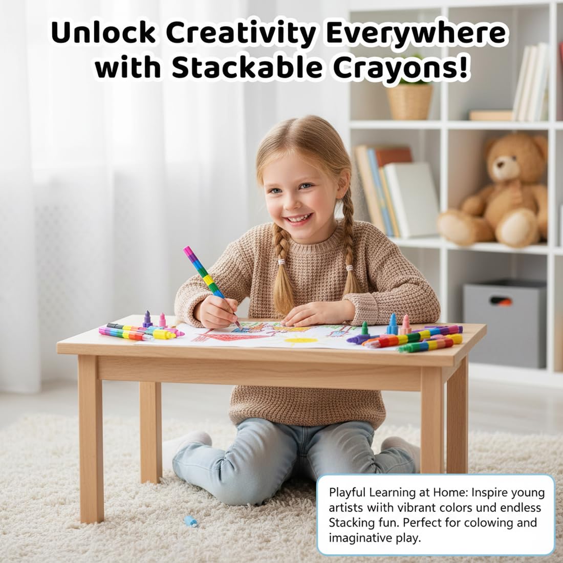 10 Crayons Empilables pour Enfants, Crayons de Couleur Empilables et Cire, Set de Blocs Arc-en-Ciel pour Garçons & Filles, Idéal comme Cadeau Anniversaire & Fête (Arc-en-Ciel)