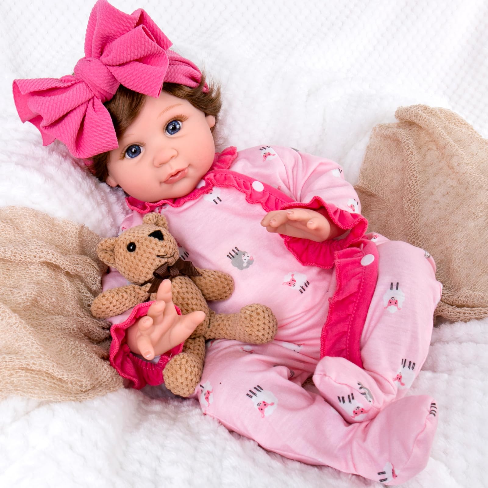 Aori Reborn Baby Dolls 22 Inch Realistic Baby Girl - Lifelike Weighted Newborn with Realistic Wig Hair, Magnetic Pacifier & Pink Outfit, Gift for