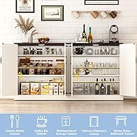 Vista 3 de Sideboard Buffet Cabinet with Storage - 65 Inch Farmhouse Kitchen Sideboard Cabinets with Adjustable Shelves, Wooden Coffee Bar Storage Cabinet
