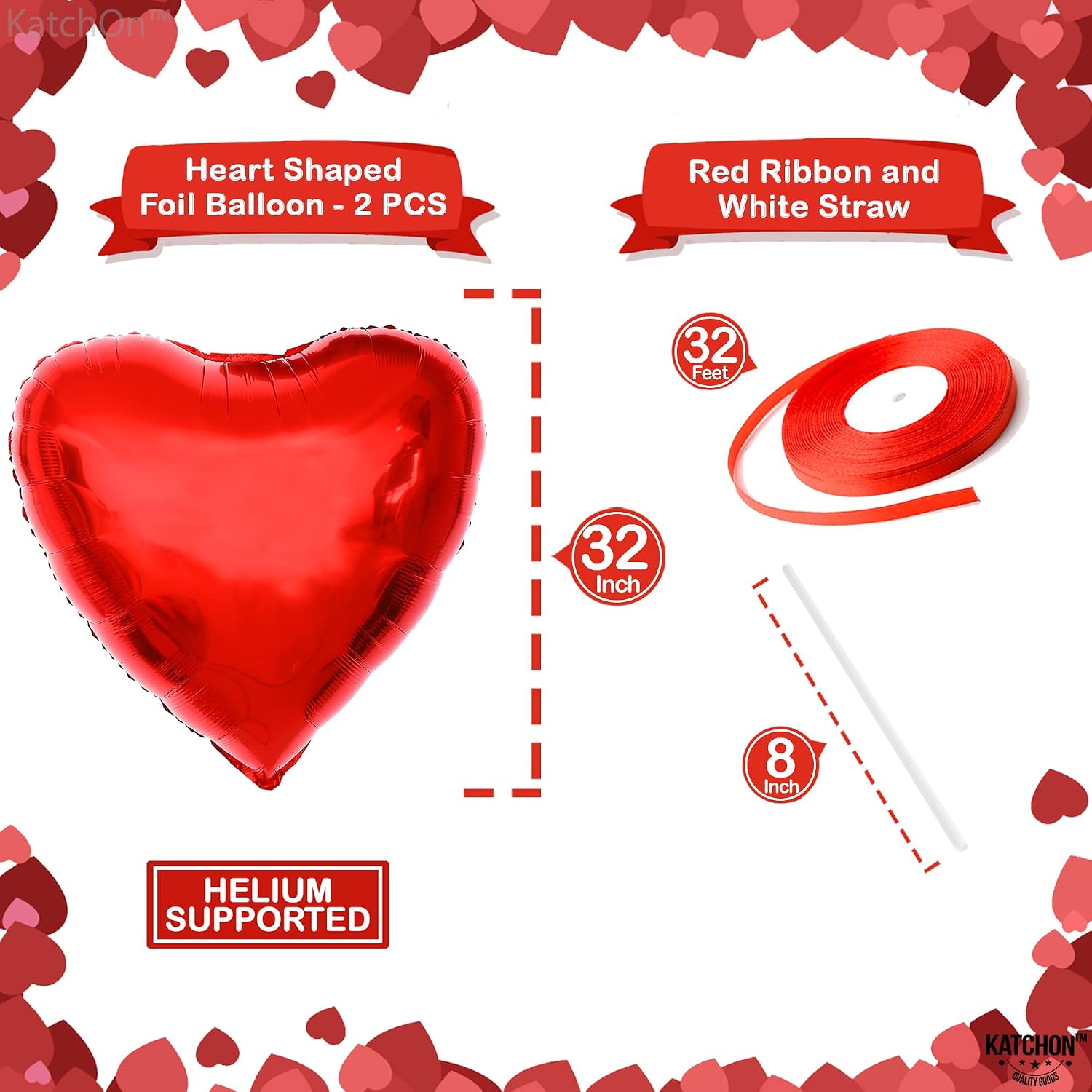 KatchOn, Big Red Heart Balloons - 32 Inch, Pack of 2 | Valentines Balloons for Valentines Day Decorations | Heart Shaped Balloons, Big Heart Balloon | Valentines Day Balloons, Valentines Decorations