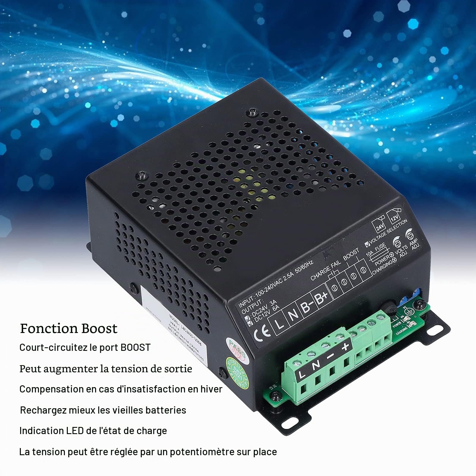 Chargeur de Batterie Intelligent 12V/24V pour Groupe électrogène AC100-240V LBC2403-1206B