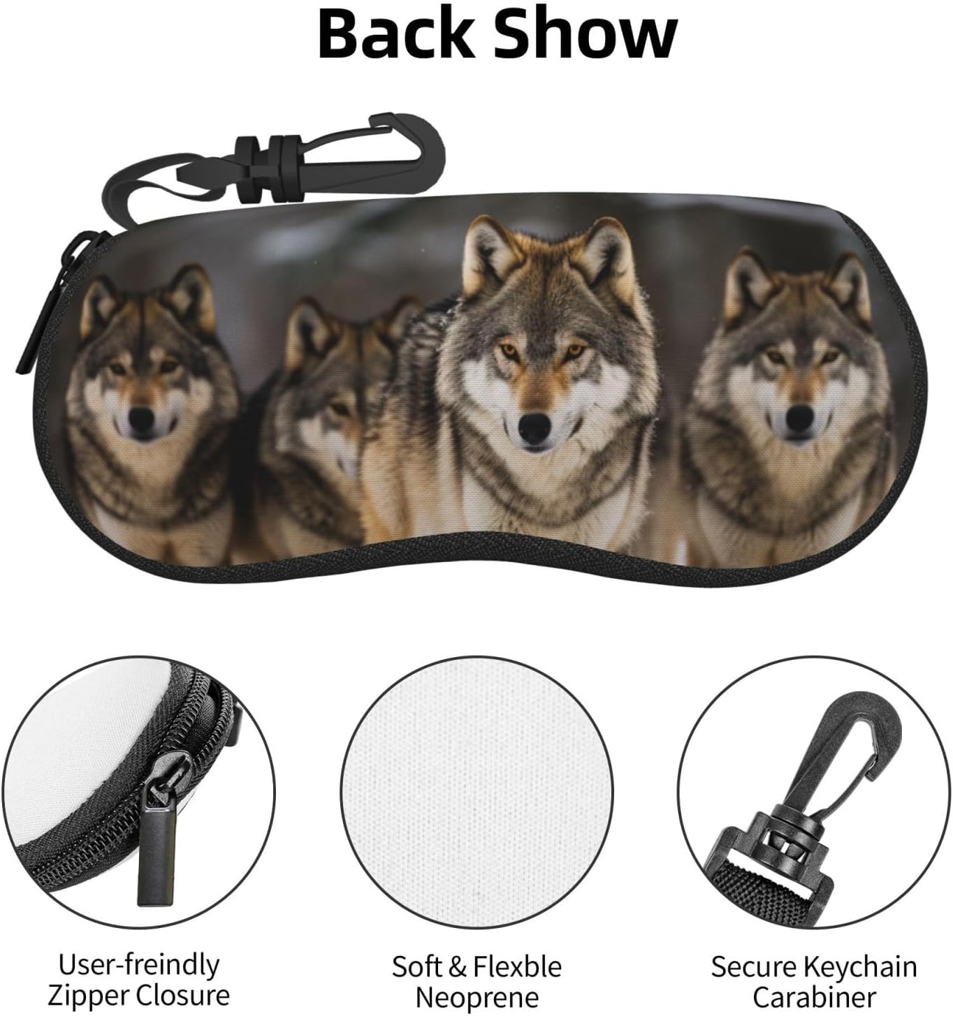 pack of wolves Sunglass Case Soft Shockproof Sport Glass Case Ultra Light Zipper Eyeglass Cases with Hook, Sunglasses Organizer for Men Women Travel Eyewear Storage for Vehicle