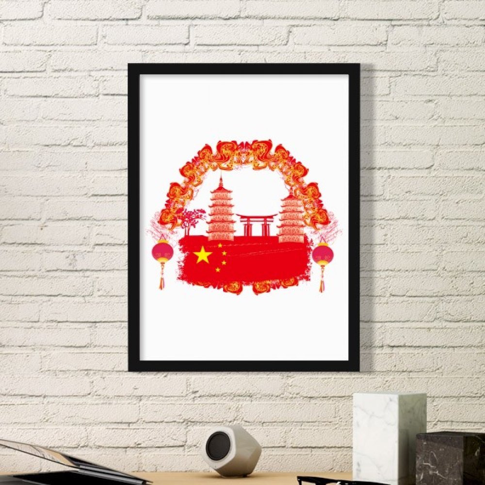 Cadre photo lanterne chinoise rouge sticker mural noir medium