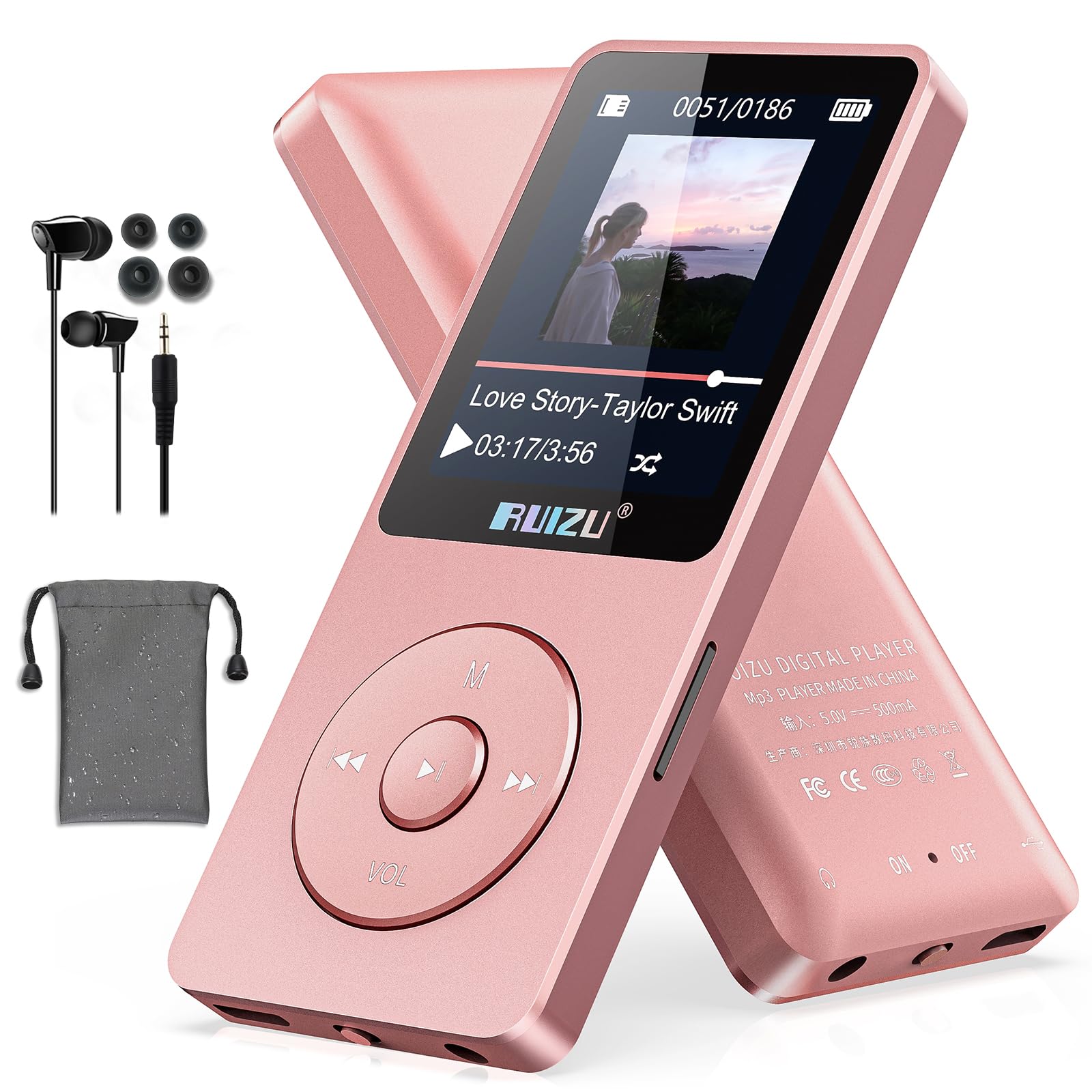 32GB MP3 player with Bluetooth 5.3, ultra-light (30 grams), up to 80 hours of battery life, 1.8-inch screen, ideal for sports, children and adults, supports TF cards up to 128GB