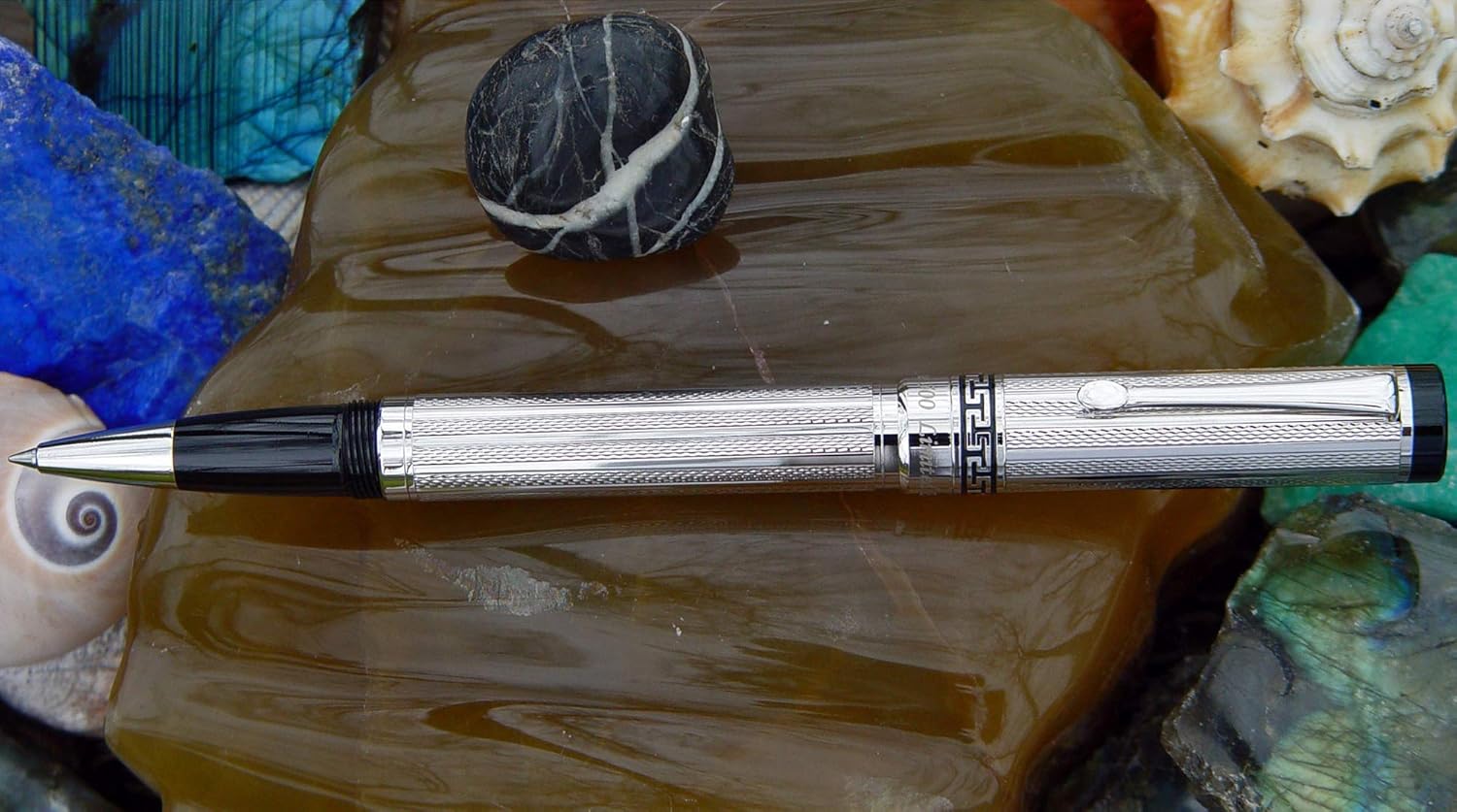 Xezo Tribune Pure Platinum Layered Diamond-Cut Fine Rollerball Pen, Weighty and Balanced, Individually Numbered (Tribune Platinum R), Silver, Black : Office Products