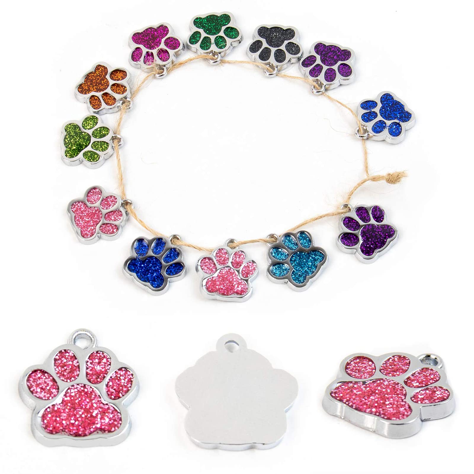 VICZON 19 Pieces Cat Dog Paw Charm Colourful Pendant Metal Necklaces Accessories 4 Styles Dog Paw Print Charm for Necklace Jewellery Making Earrings Bracelets - Image 3
