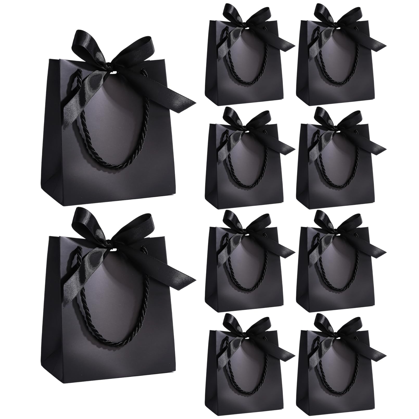 10 Pack Small Black Gift Bags with Ribbons 15× 13× 8 cm Black Party Bags with Handles