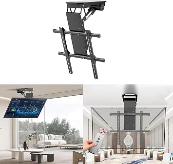 Adjustable TV Bracket TV Wall Mount Ceiling Mount Tv Bracket - 0-85 Flip Down TV/Monitor Bracket, Electric TV Mount with Remote Control Electric TV Lift