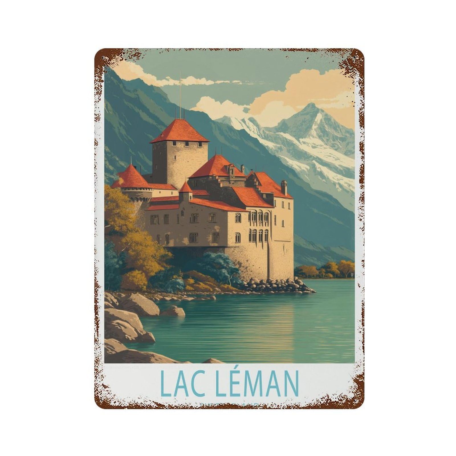 xiaoxiaoshen Lac Léman Travel Switzerland Lake Geneva Hanging, Home Décor Wall Decor Art Metal Tin Poster Modern Home Decor Art Home Bar Shop Decorations Vintage Sign 40x30cm
