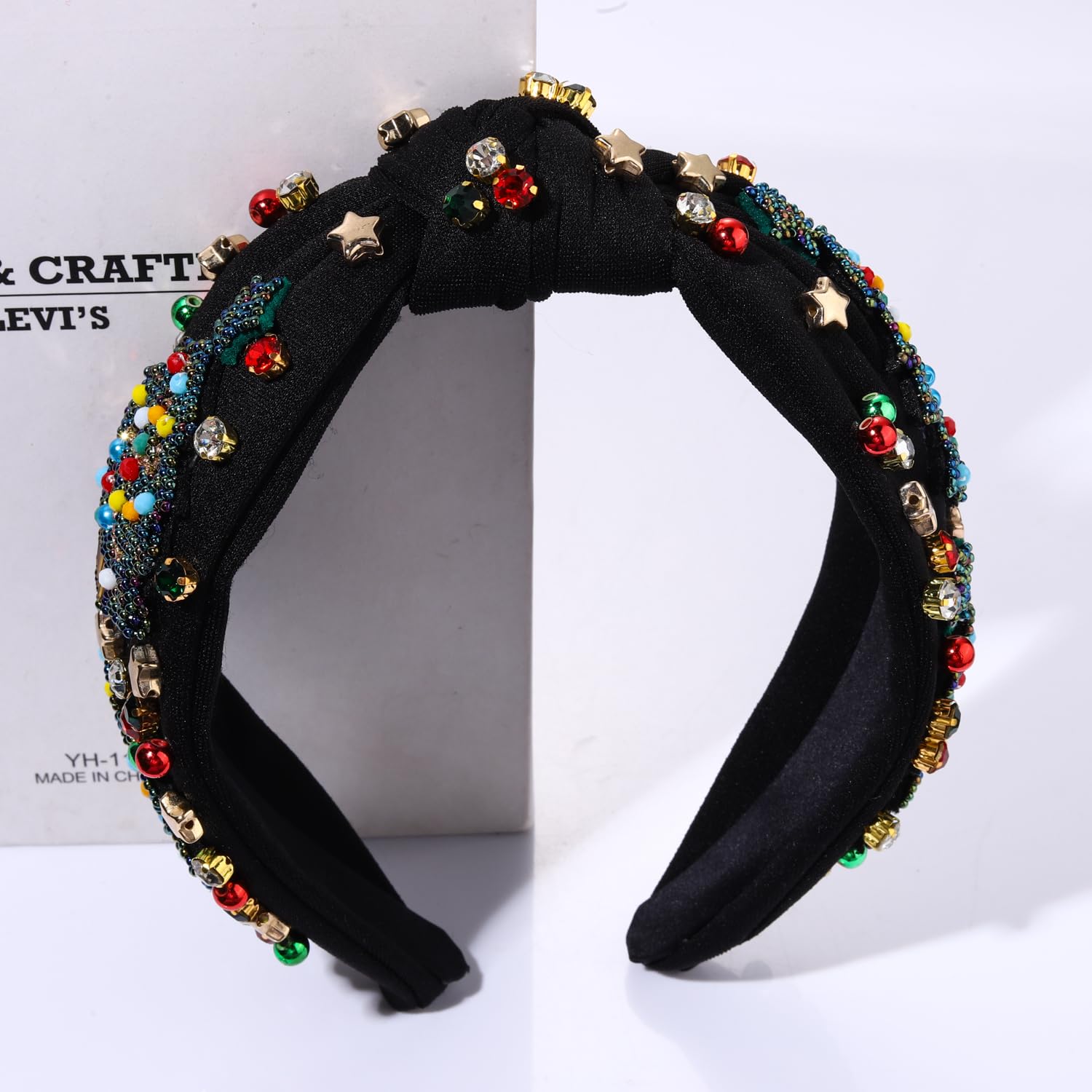 Christmas Headbands for Women Beaded Christmas Tree Headband Star Crystal Jeweled Knotted Headband Holiday Party Headwear Accessories Gifts (Beaded Tree) - Image 4