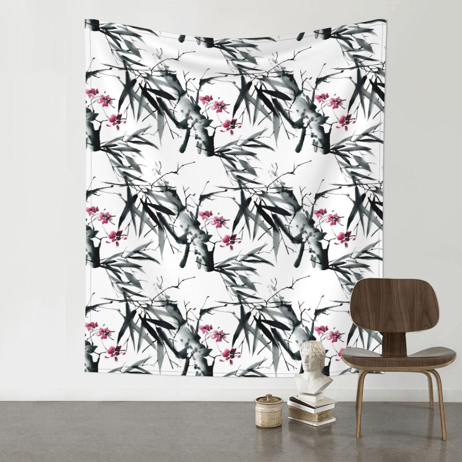 YYHWHJDE Bamboo Cherry Blossom Prints 60x51in Wall Tapestry – High-Grade Polyester Throw for Dorm, Beach & Home Decor