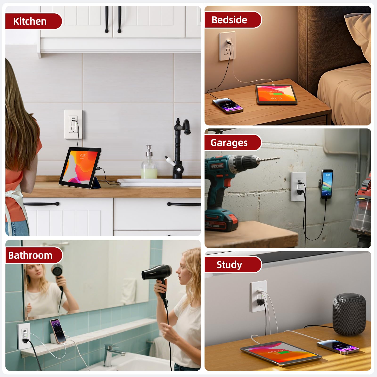 AIDA GFCI Outlet with USB Ports Type-A C 15 Amp Tamper-Resistant USB Charging Outlet 24W Max Output Self-Test — view 6