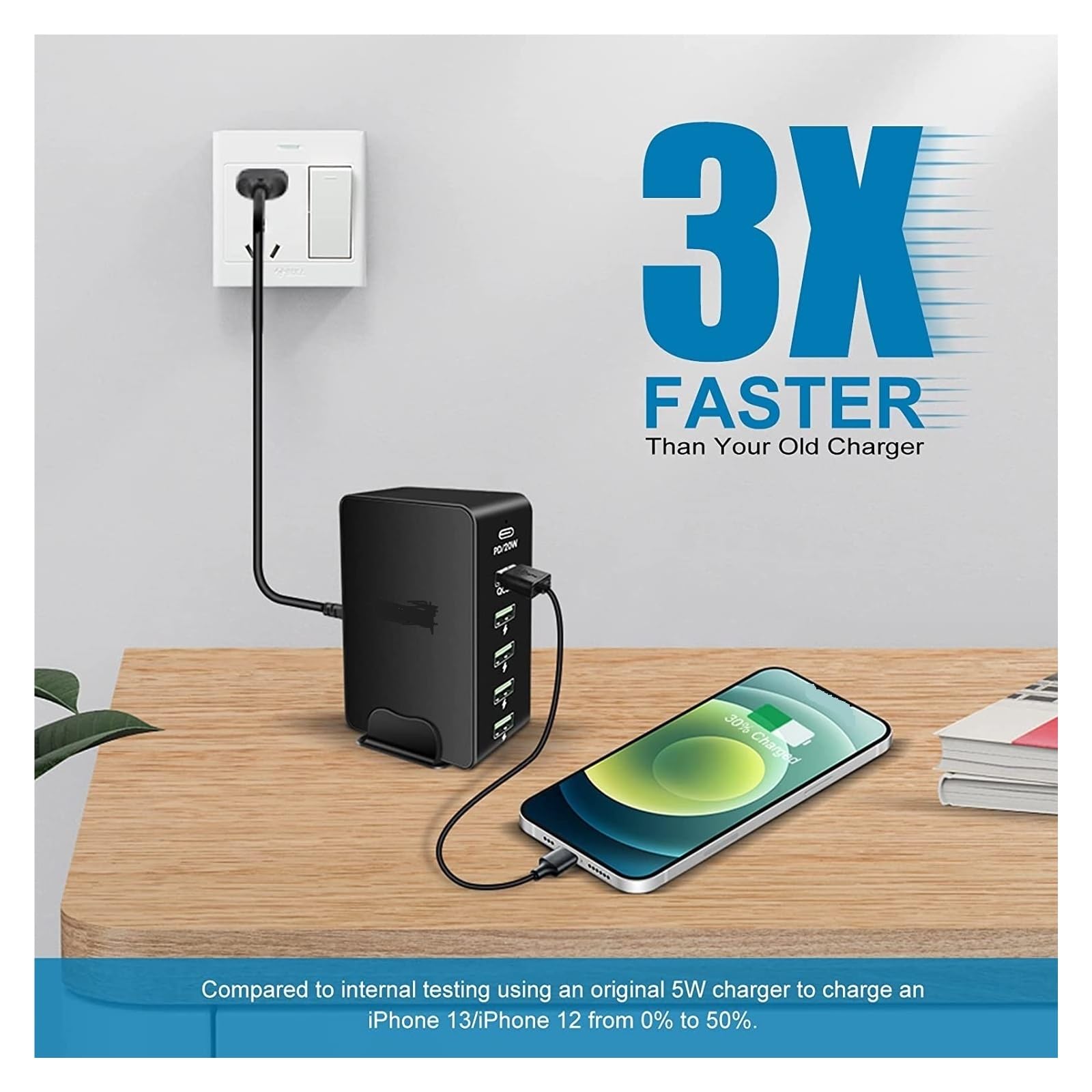 Caricatore USB Da 65 W Tavolo For Stazione Di Ricarica 6 Porte For Telefono QC3.0 PD Rapido C 20 Capacità Di Ricarica Rapida(Black)