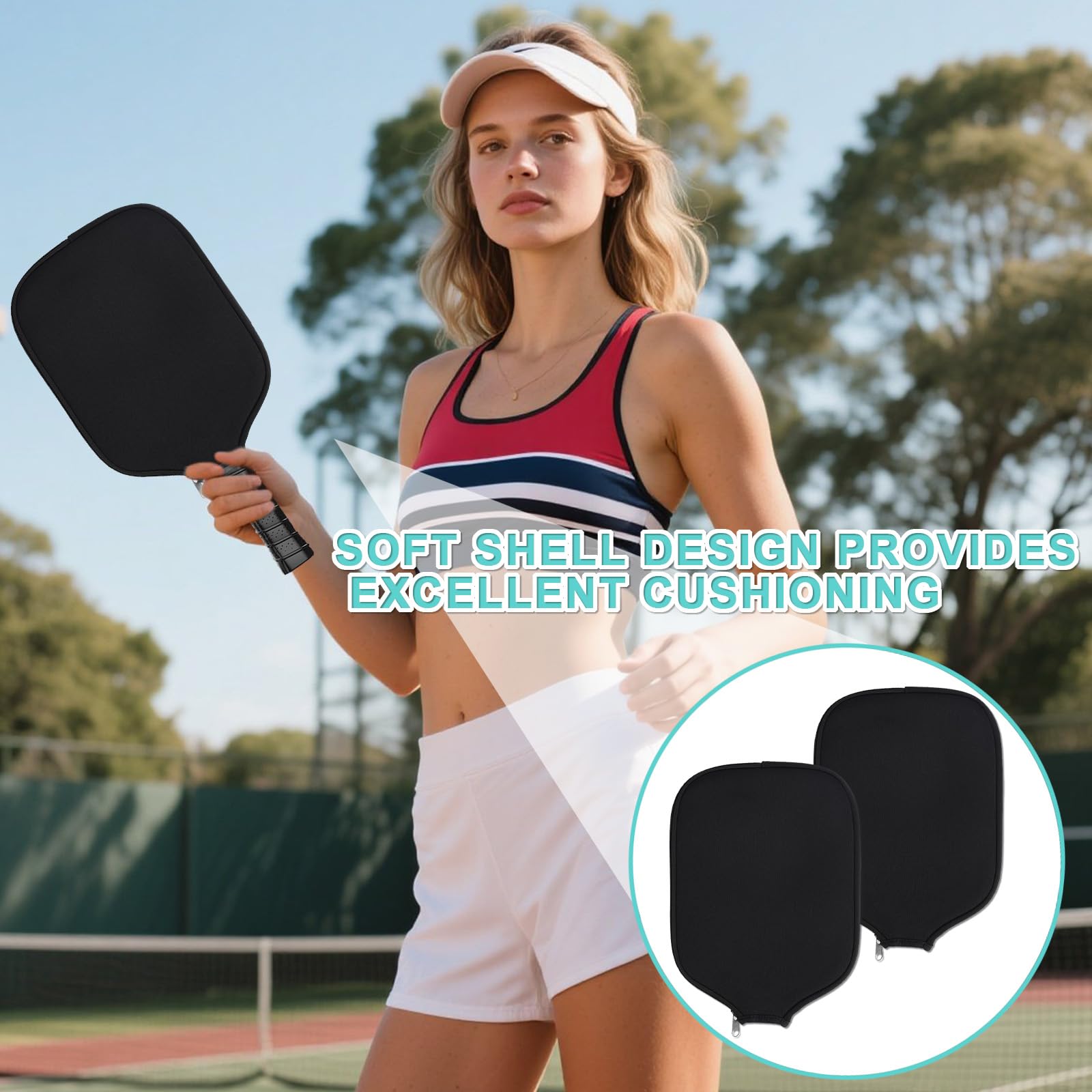 Set di 2 Custodie per Racchetta da Pickleball - in Neoprene, con Cerniera, Anti-Urto e Resistente alla Polvere, 8.25 x 11.8 Pollici, Protezione per Racchette Standard