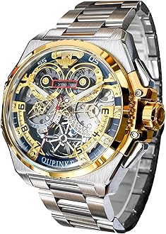 OUPINKE Watch for Men Automatic Wristwatch 3D Dial with 5ATM Waterproof Luminous Calendar Skeleton Watches-Sapphire Crystal Tungsten Steel Strap