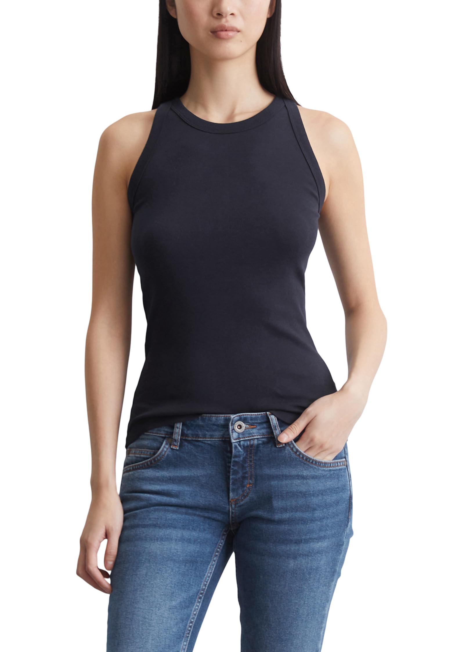 Marc O'Polo Damen Tanktop aus Bio-Baumwolle mit hohem Rundhalsausschnitt