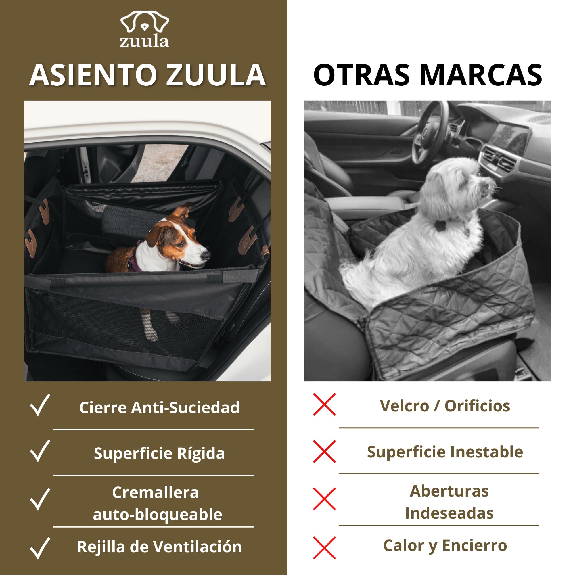 Asiento Coche Perro Mediano – Asiento Impermeable, Base Rigida, Acolchado, Ventilado - Dog Car Seat - No Deja Pelos – Seguro y Resistente - Viajes y Escapadas – Silla Perro Coche Robusto hasta 25 Kg