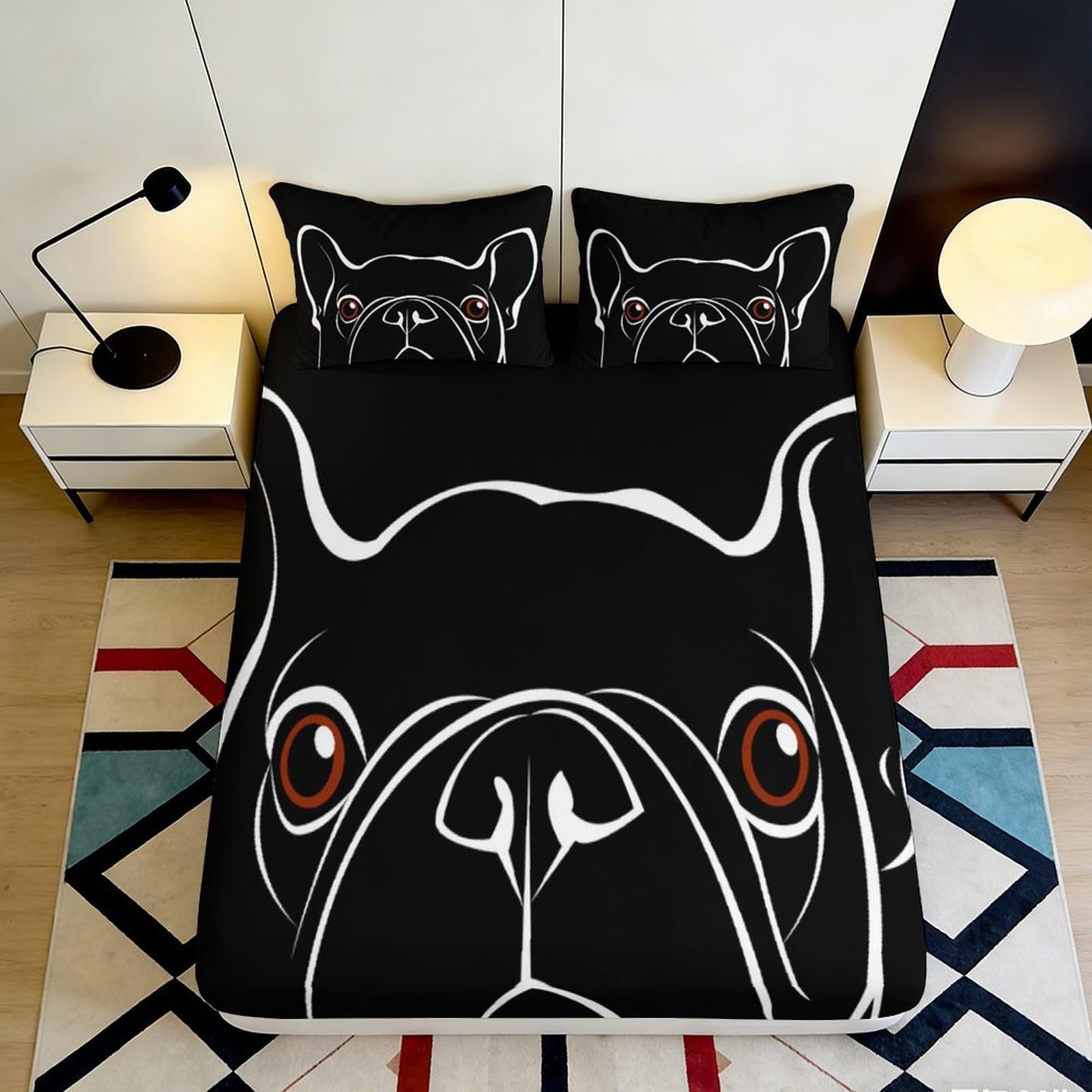 Uxinyoume Style-8 3D Printed Black French Bulldog Fitted Sheet Microfiber Soft Breathable Cartoon Dog Bed Cover For Bedroom Guest Room Decor 90X200x25cm