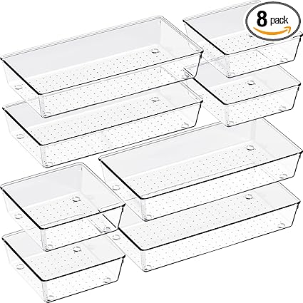 Criusia 8 pack large clear plastic drawer organizer set…