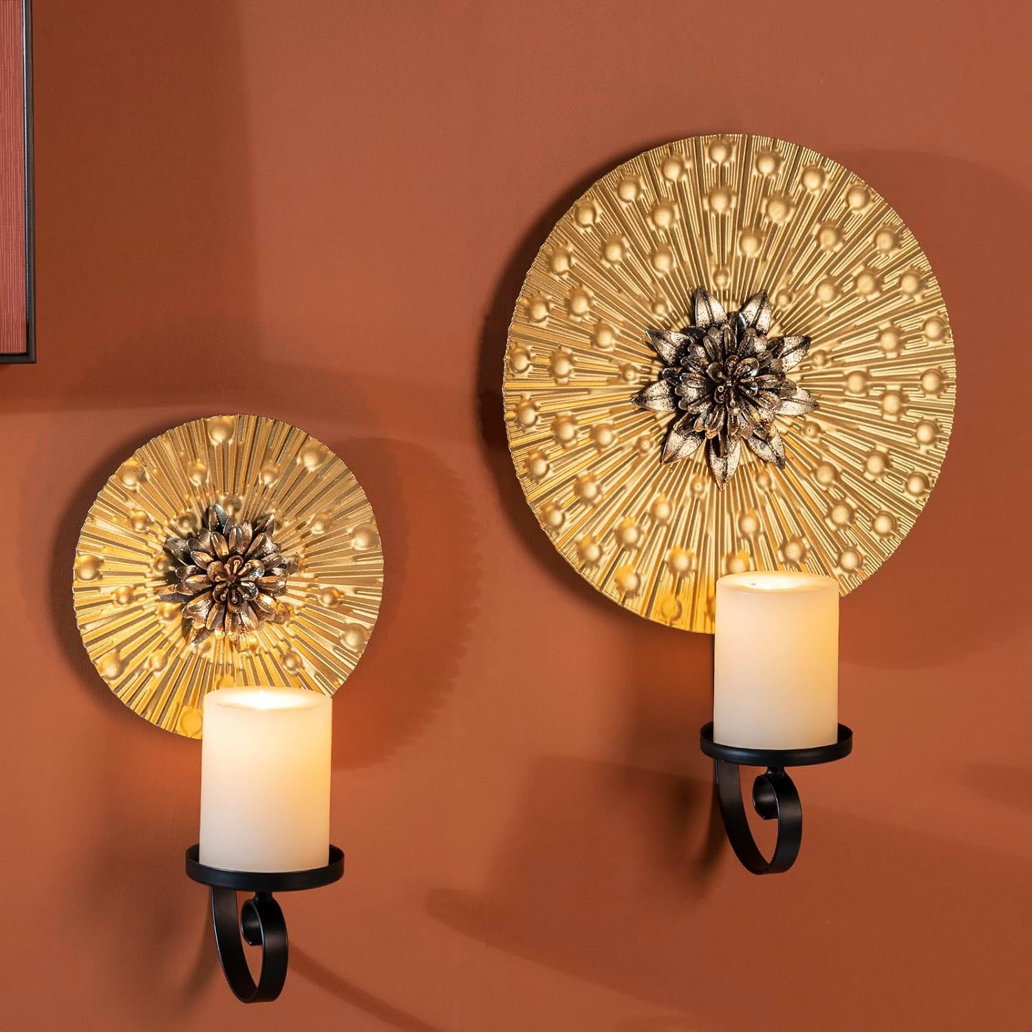 2 Stück Wandhalter für Kerzen,Wandkerzenhalter Metall Gold,Kerzenständer für Wandmontage,Wand Kerzenhalter für Deko