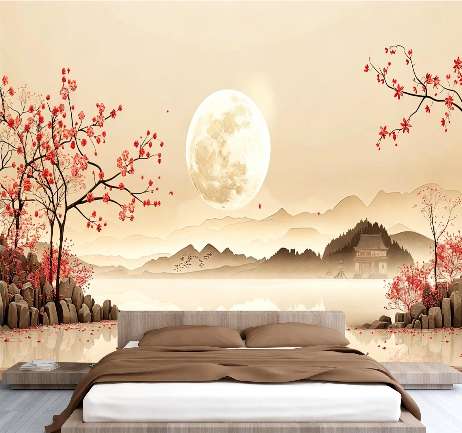 Carta da parati effetto 3D Paesaggio Montano E Acquatico 300 x 210 cm Murale Non Tessuto Stile Cinese Fotomurale Stampa HD Moderna Poster Per Soggiorno E Camera Da Letto Design 1M3644
