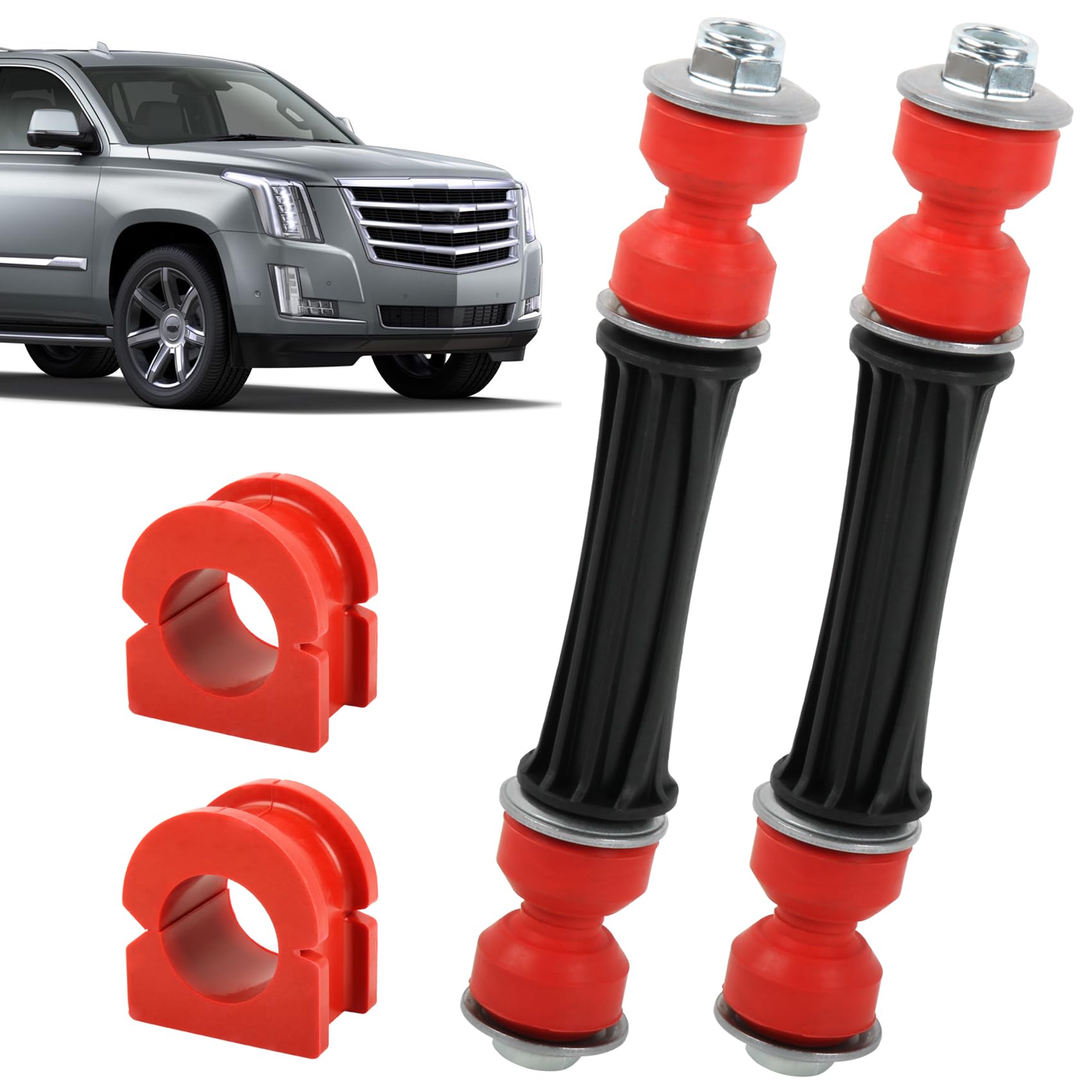 4PC Front Stabilizer Sway Bar Links with Red Bushings Compatible for Silverado Sierra 1500 2007-2018, for Cadillac Escalade/Chevy Tahoe/GMC Yukon 2004