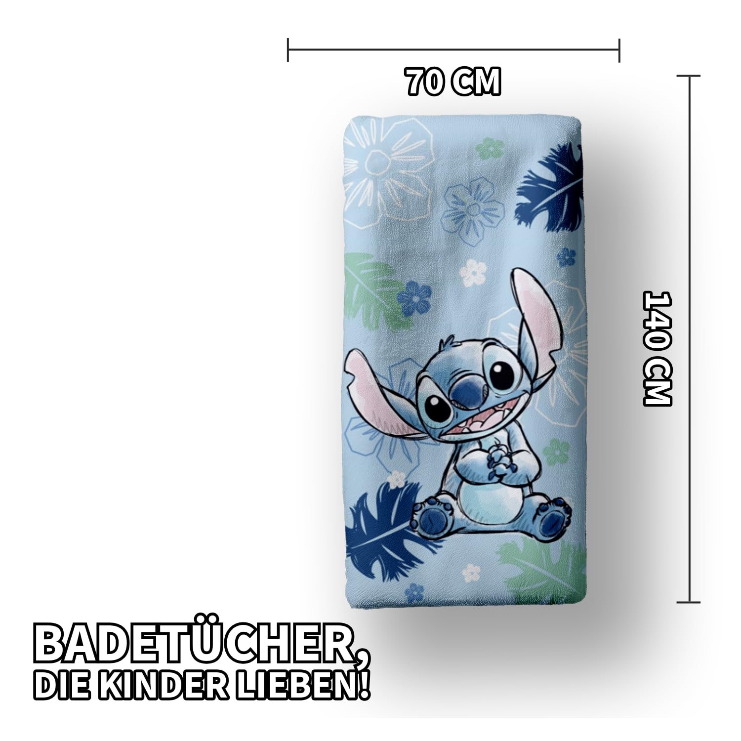 Jerry Fabrics Disney Lilo & Stitch "Ohana Blue" ręcznik plażowy i kąpielowy, duży, 70 × 140 cm, miękki i chłonny, 100% bawełna, frotte, ręcznik kąpielowy, basen i plażowy dla dzieci, żywe ściegi