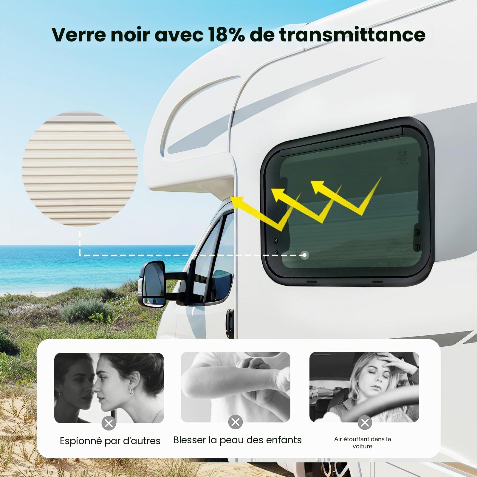 Fenêtre de camping-car 500 x 350 mm, fenêtre basculante avec verrouillage d'interrupteur, fenêtre basculante pour camping-cars et remorques, angle d'ouverture max. : 85°