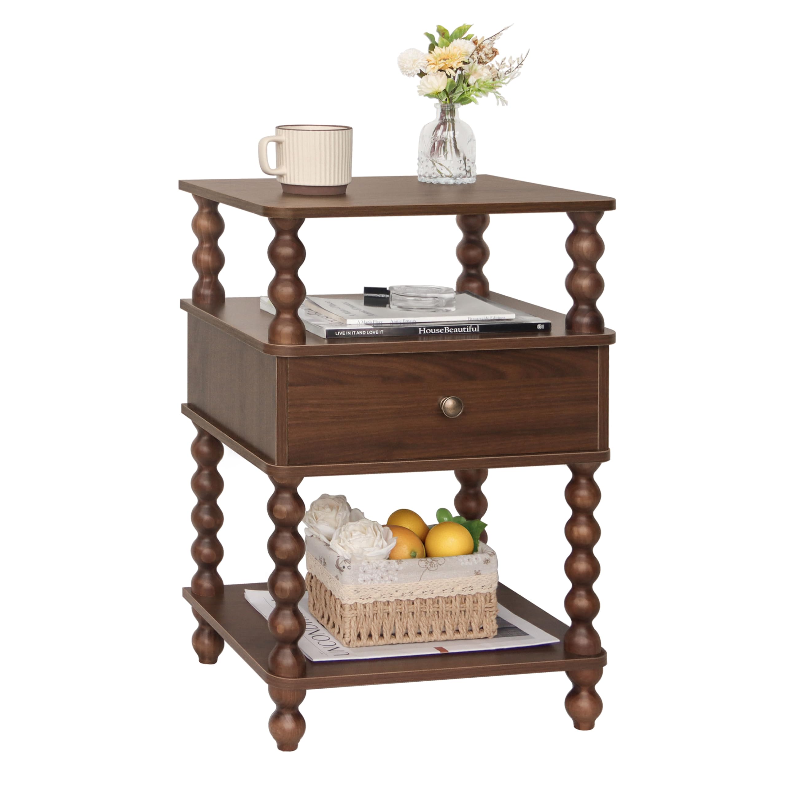 AWASEN Mid Century Modern Nightstand in Walnut Brown