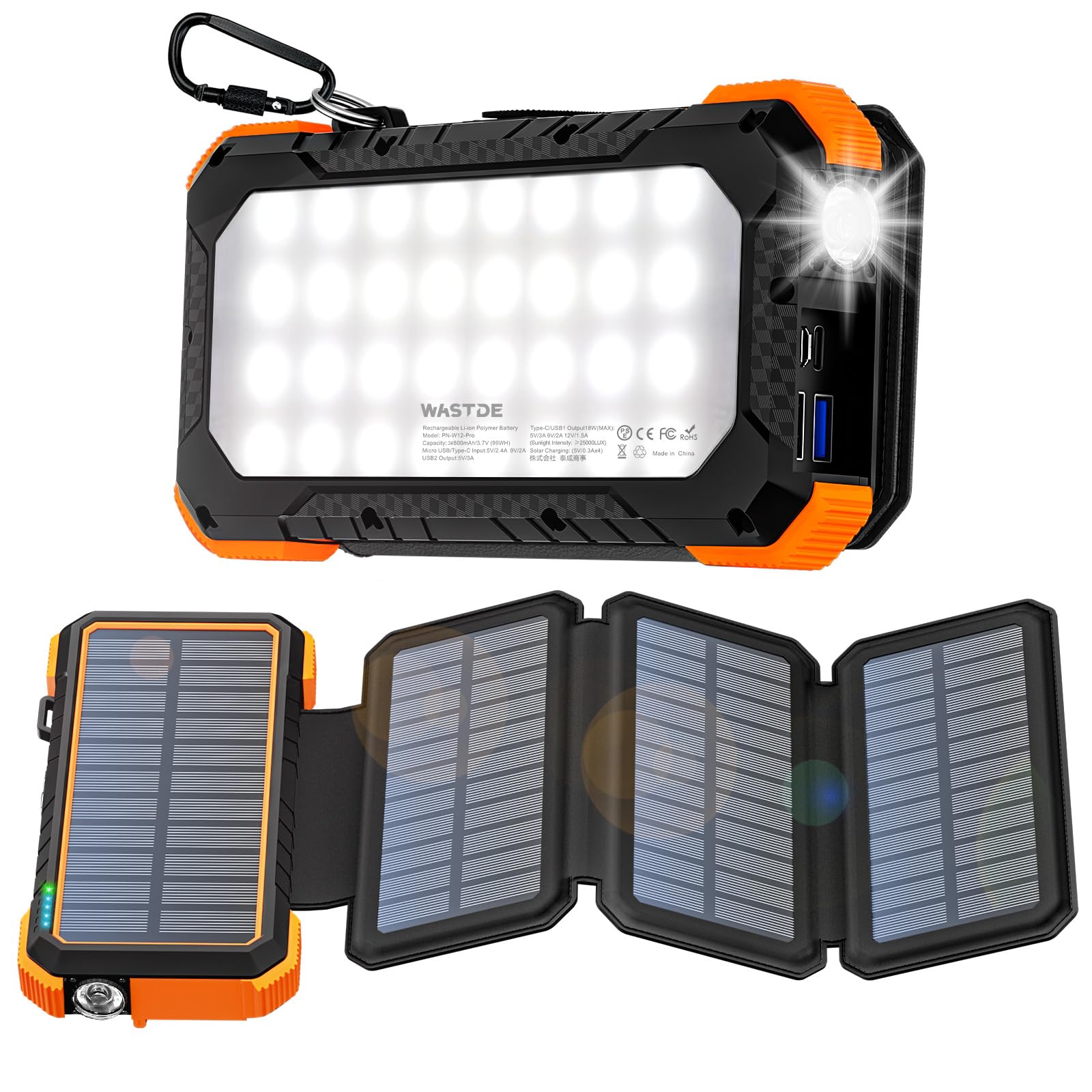 solar power bank con panello solare usb-c camping luce