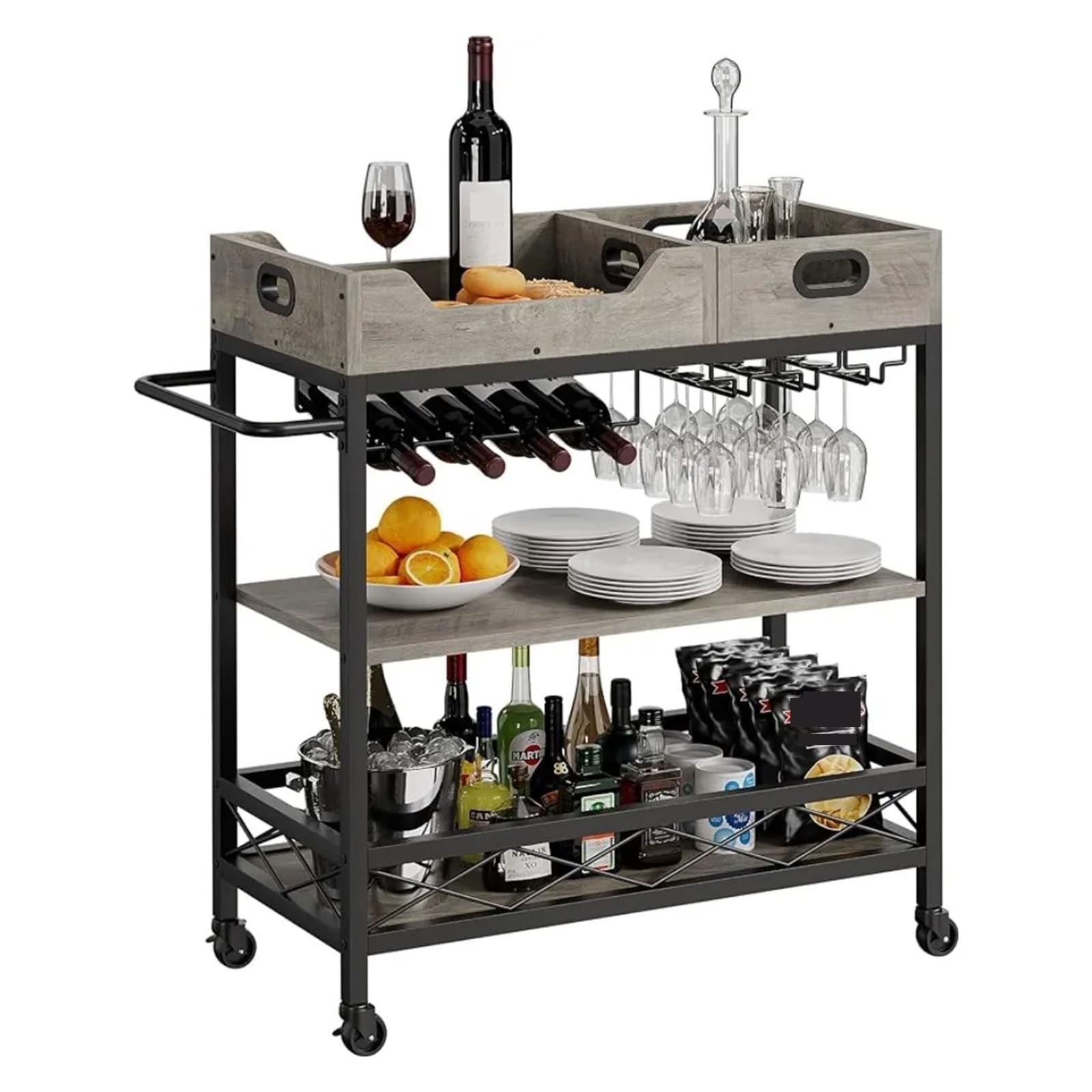Chariot de Rangement Carro de Servicio for Kichen, hogar y Cocina, Dos bandejas portátiles, Carro utilitario rodante de Almacenamiento Multifuncional Chariot de Rangement