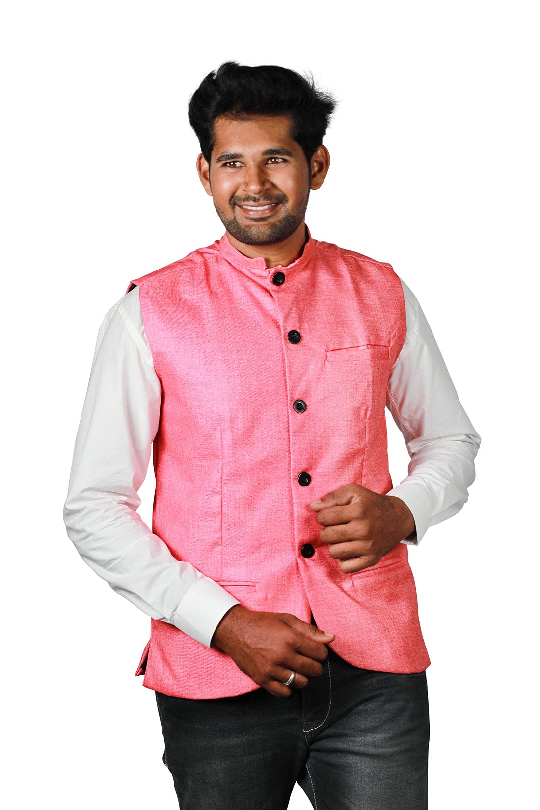 prakasam cotton Men's Cotton Blend Nehru Jacket( Sleeveless wait coat)- Colour : Pink-picture-15