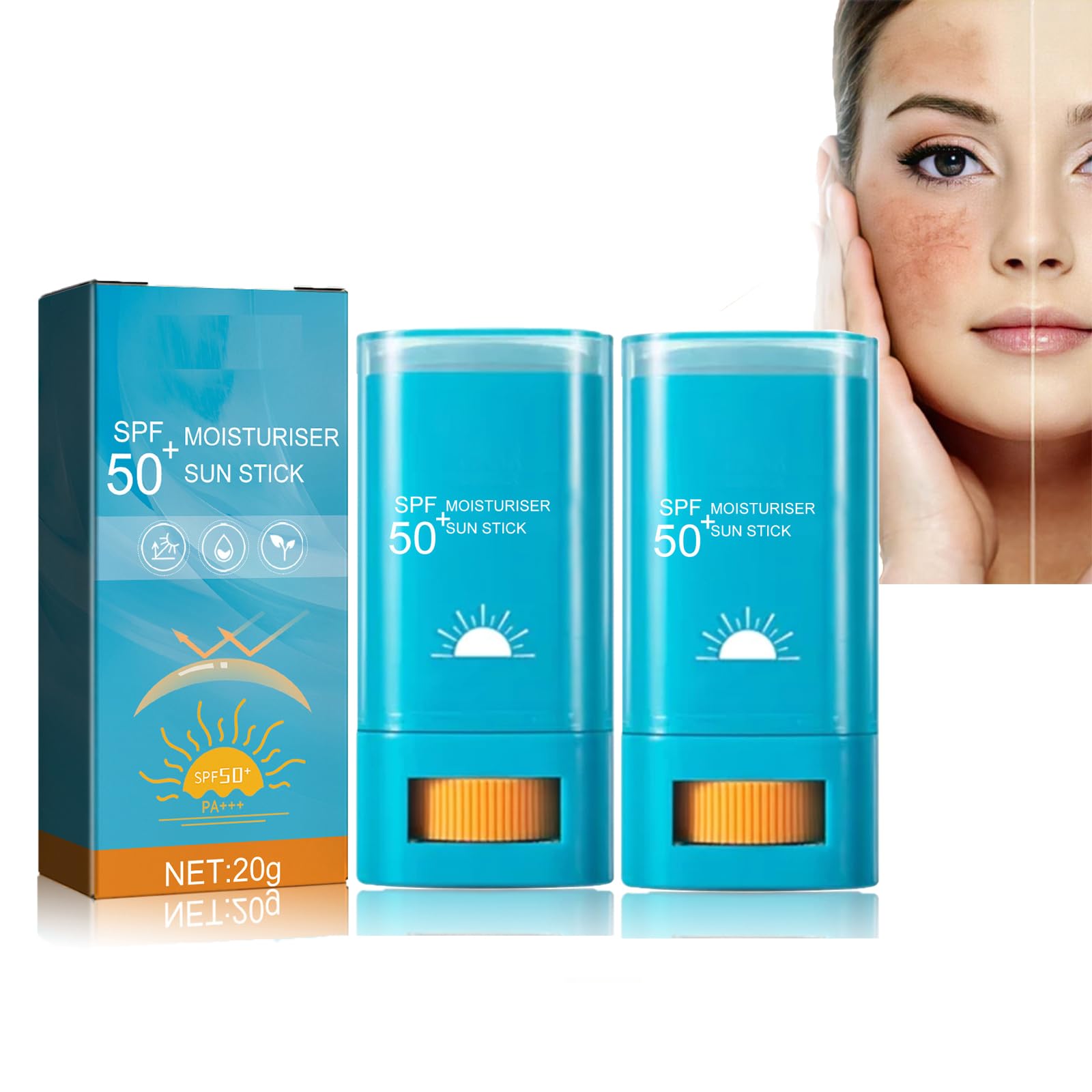 Generisch 2 barras para pantalla solar, hidratante, protector solar invisible, SPF 50, protector solar facial para todo tipo de pieles, muy resistente al agua, fácil de aplicar