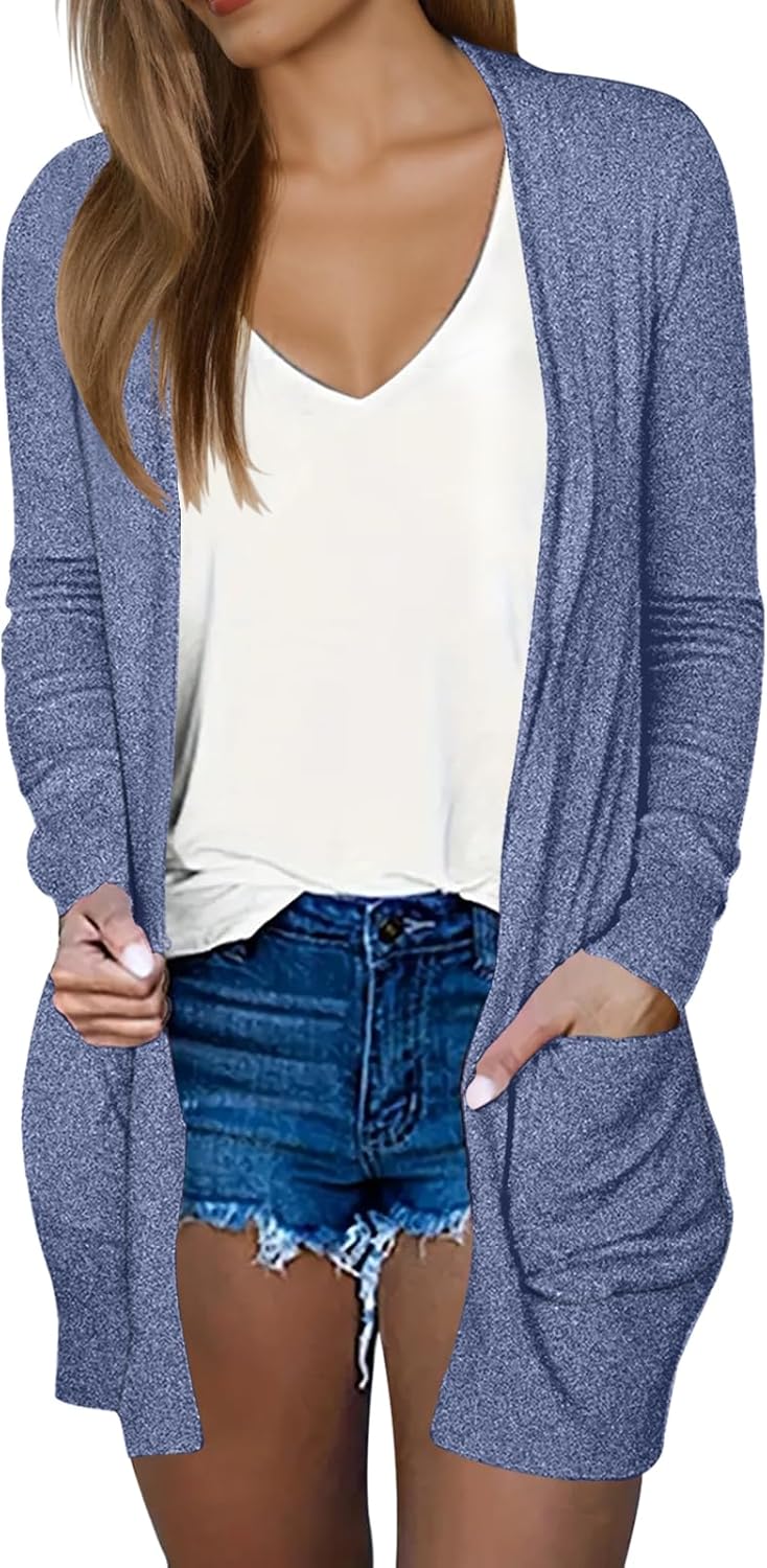 DB MOON Womens Long Cardigan 2026 Fall Lightweight Long Sleeve Open Front Sweater with Pockets