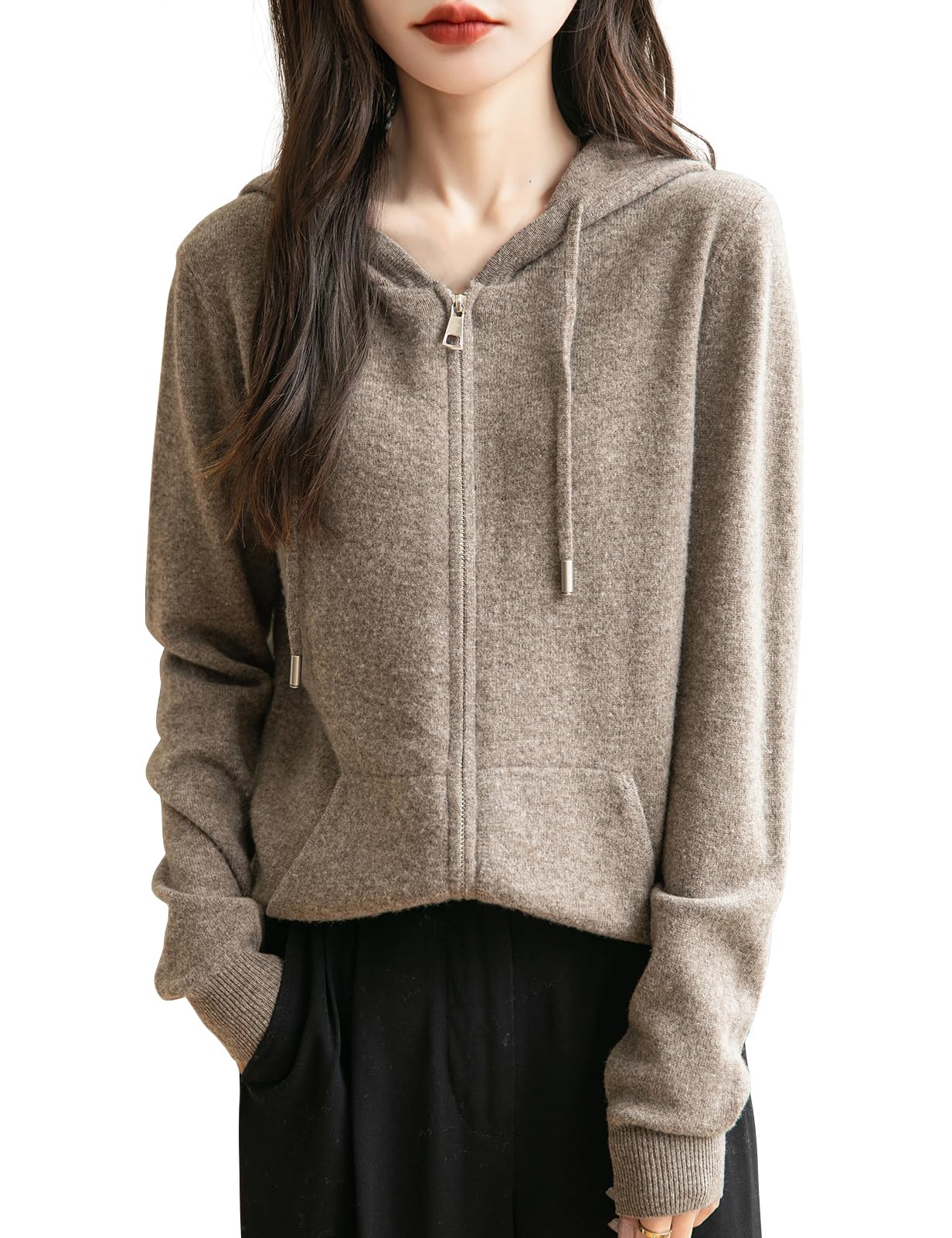 Chanyarn Womens 100 Merino Wool Zip Up Hoodies 2025 Fall Winter Warm Long Sleeve Knit Sweatshirt Cardigan with
