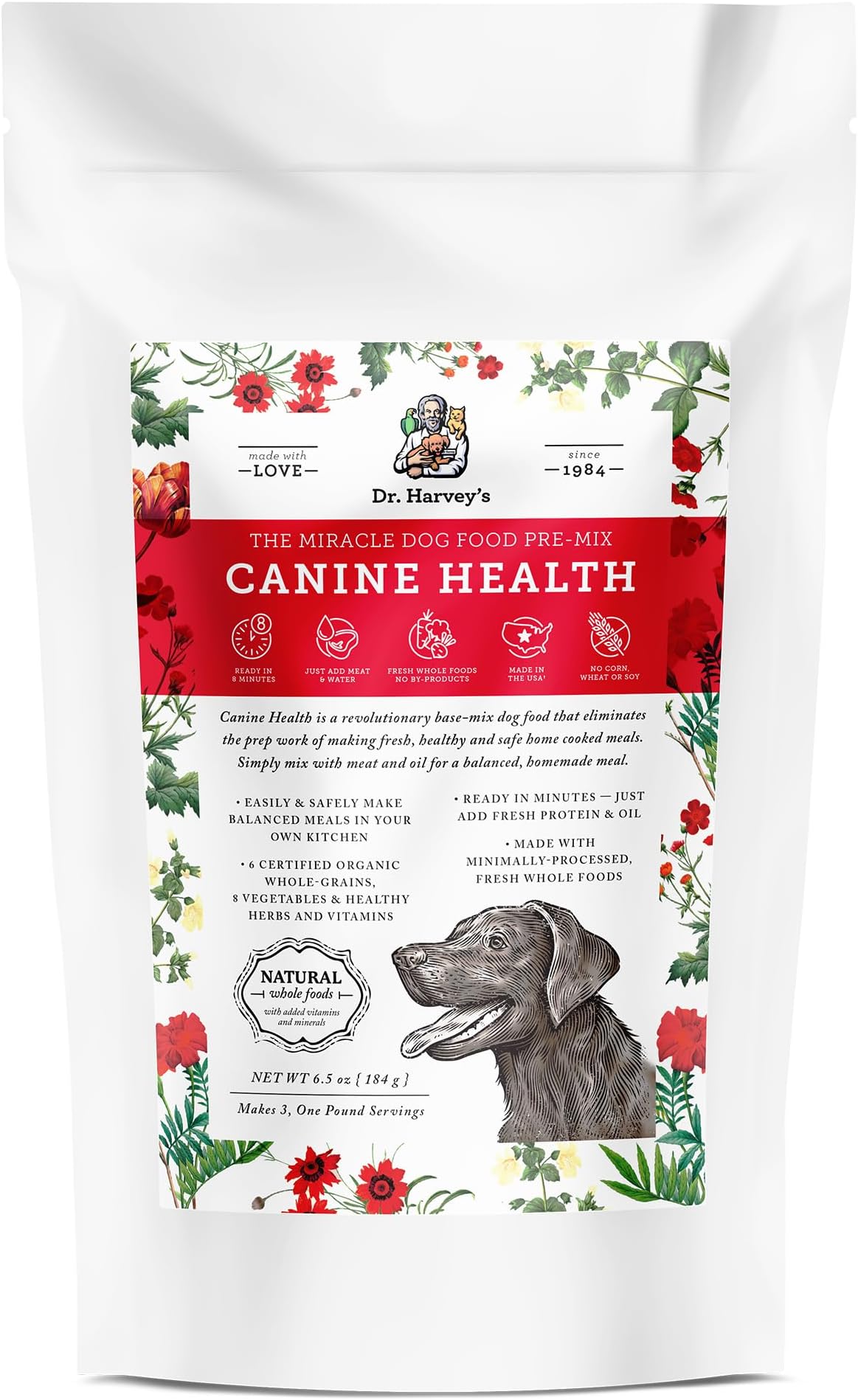 Dr. Harvey's Canine Health Miracle Dog Food, Human Grade Dehydrated Base Mix for Dogs with 9 Vegetables and 6 Organic Whole Grains (Trial Size 6.5 Oz)