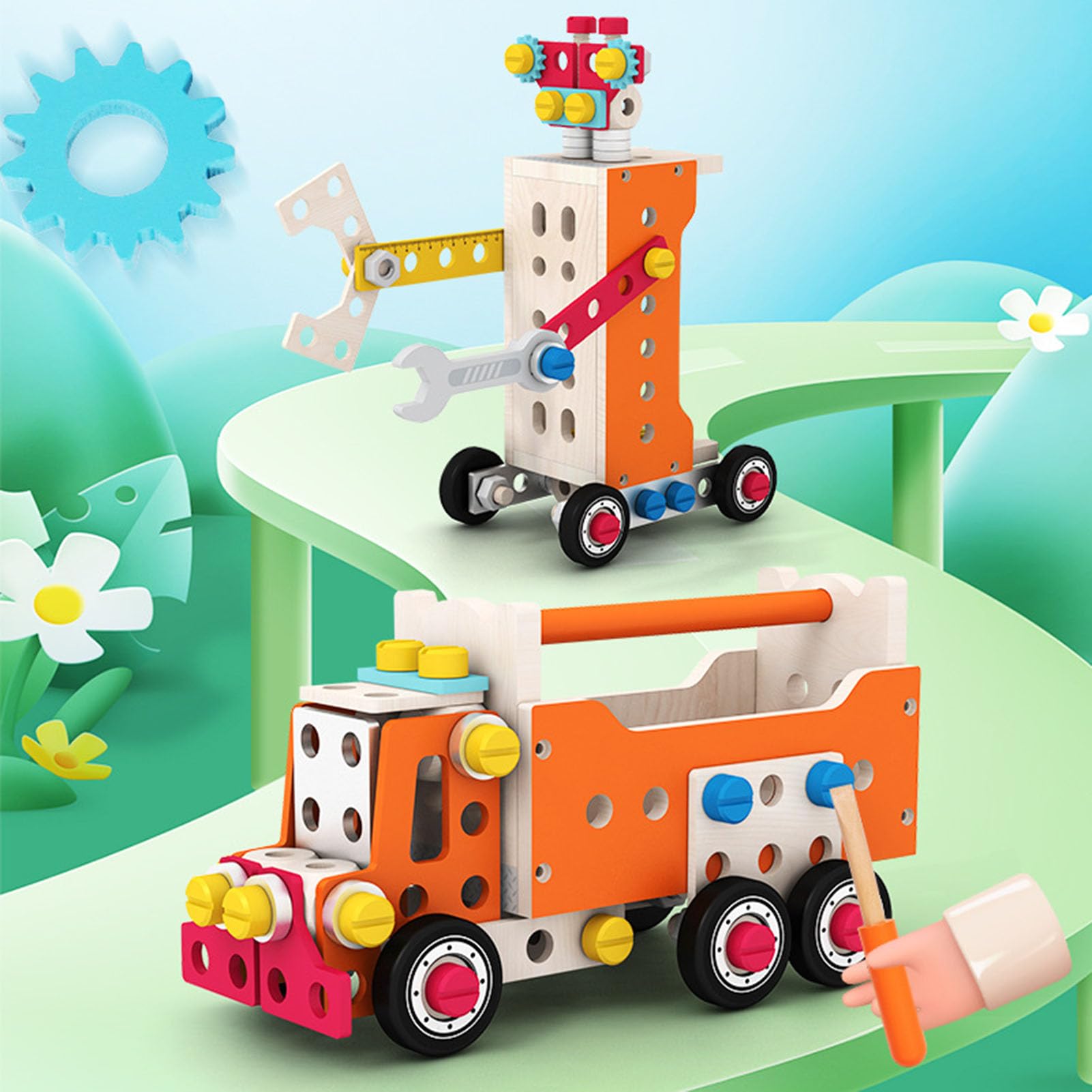 Holz-Spielzeug-LKW zum Auseinanderbauen, Kinder DIY Baustellenauto | Kinderhandwerker-Bauspielzeug mit vollständigem Werkzeugzubehör, Lernspiel zur Förderung der Feinmotorik
