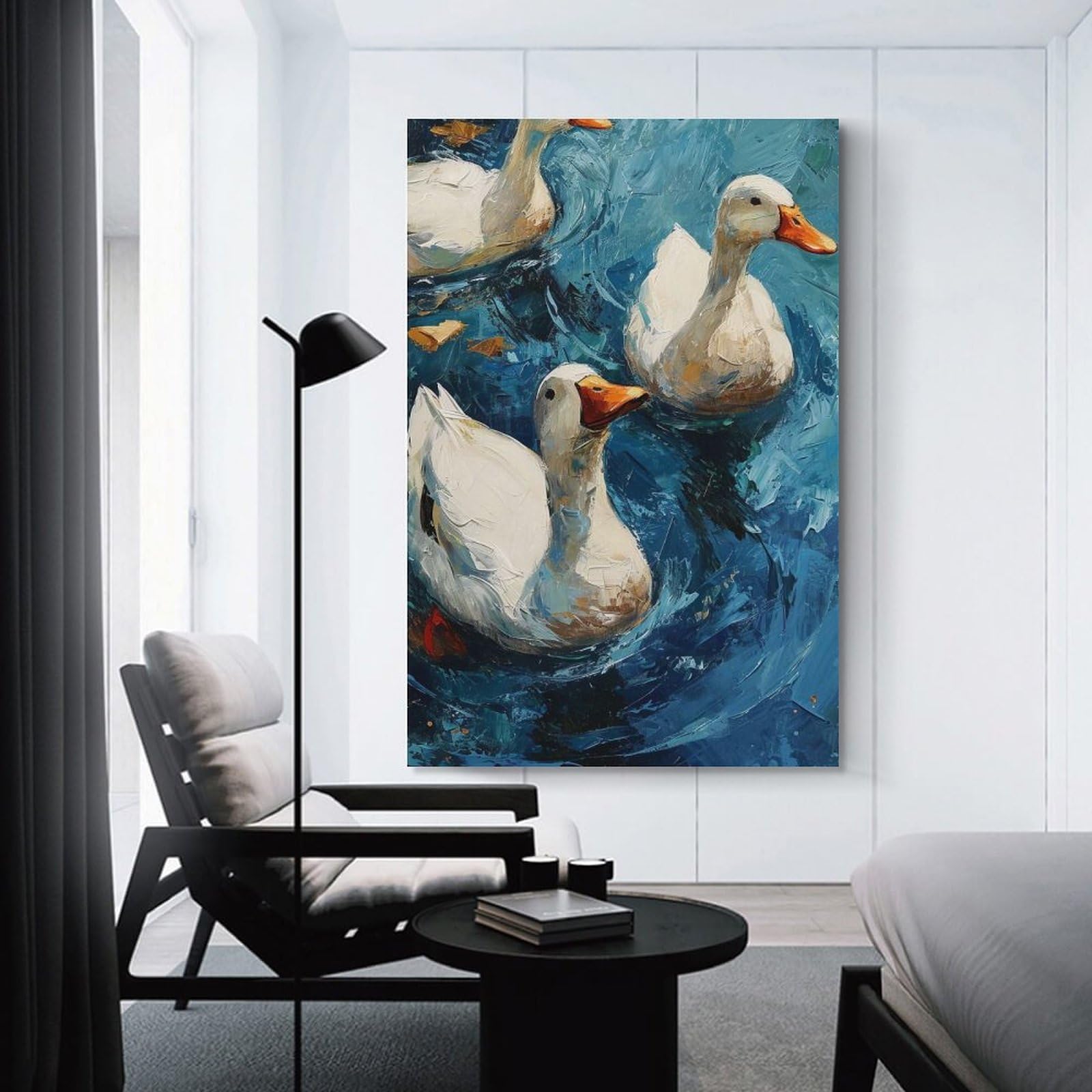 Junmoney Unframe-Style-17 Ducks In Blue Water Painting Canvas Wall Decor, 12X18inch(30X45cm), For Wall Displays, Bedrooms Or Room Updates, Wall Decor Suited To Curated Displays