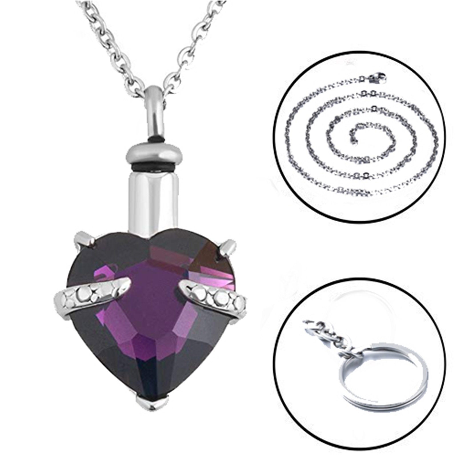 Siempre en mi Corazón Joyas Acero Inoxidable urna Colgante Collar con Piedra Natal Cristal Colgante, Corazón Colgante de Cenizas Memorial Cadena Gratis Grabado