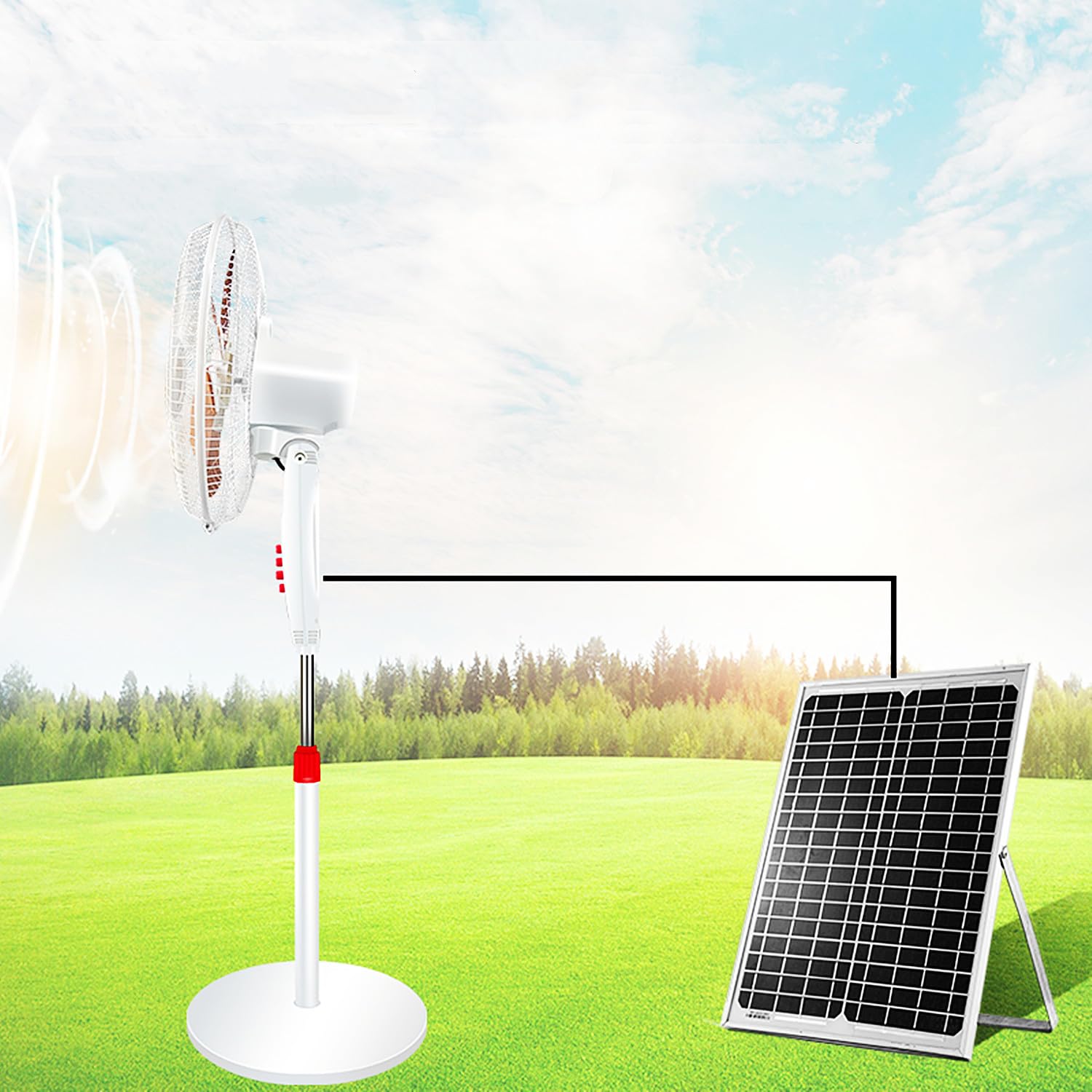 asdchZen 16-Inch Solar Floor Fan, Photovoltaic Vertical Fan, Solar Power Oscillating Standing Fan, 3-Speeds Outdoor Mobile Vertical Fan For Household Camping