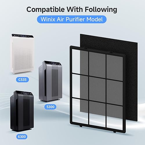 Miniatura 5 de Juego de prefiltros lavables para purificador de aire Winix PlasmaWave C535 5300-2 6300-2, 2 prefiltros de malla fina lavables y 2 filtros de carbón