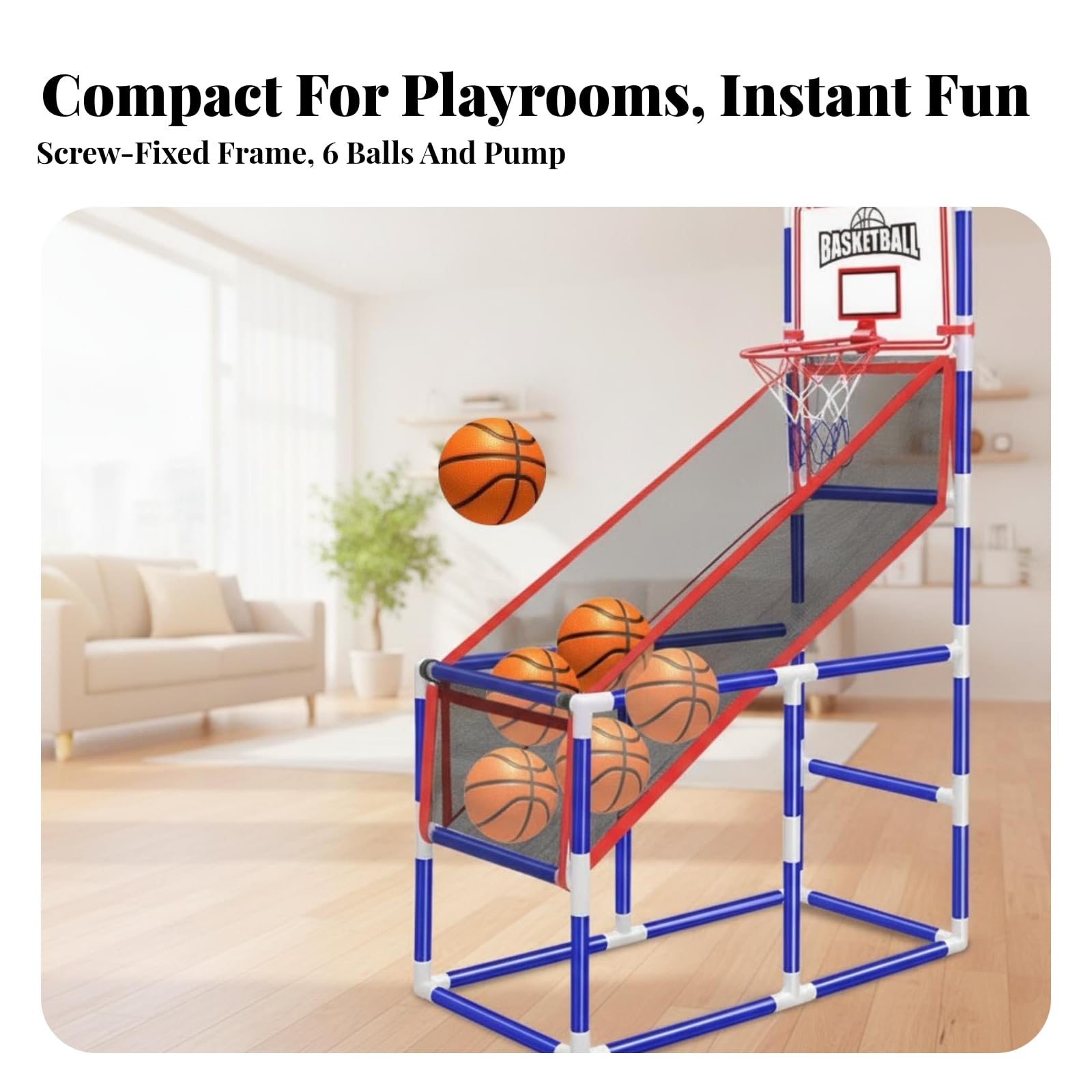 Harilla Set Baloncesto con Bomba Inflado | Diseño Compacto para Espacios Pequeños, Baloncesto con Soporte Inpendiente, Acuado para Niños